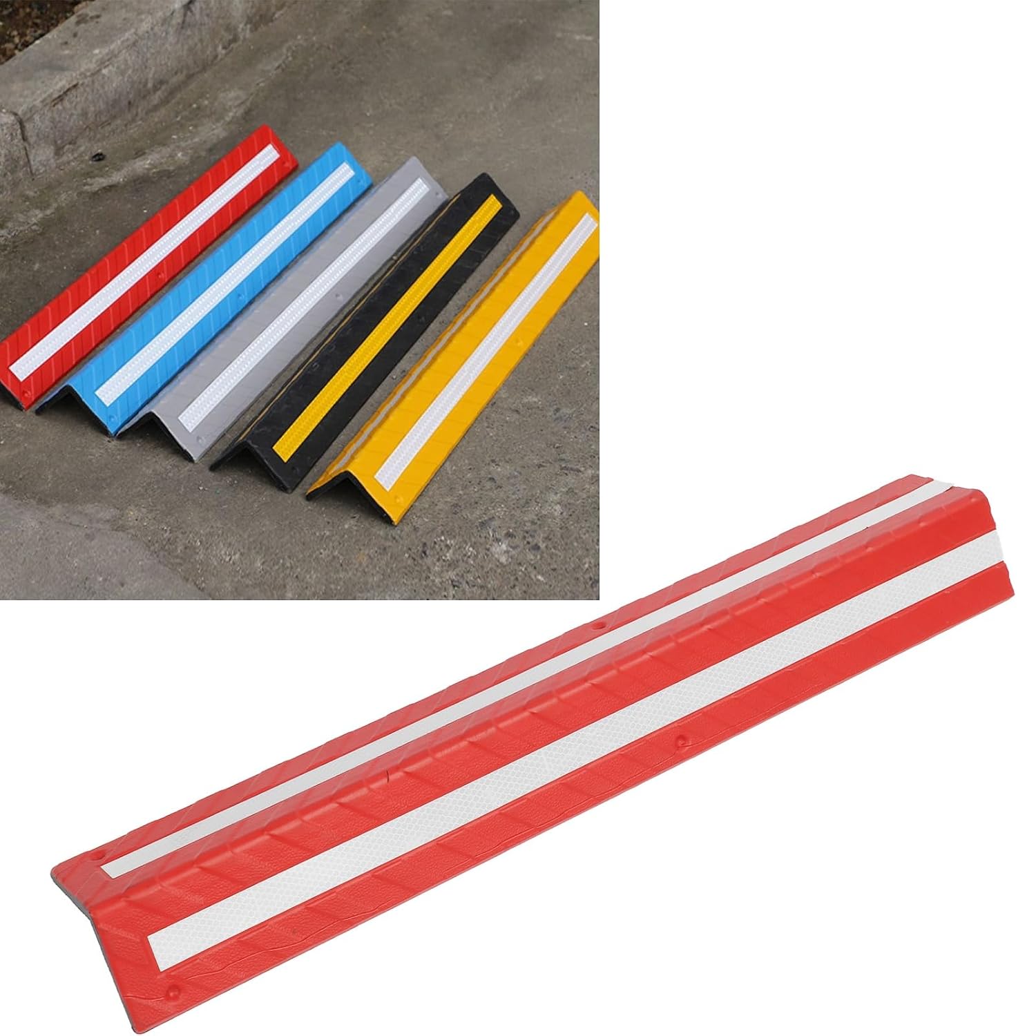 80cm Long Rubber Garage Wall Corner Guard, Vehicle Reflective Protector with Enhanced Visibility for Low Light Conditions (Red)