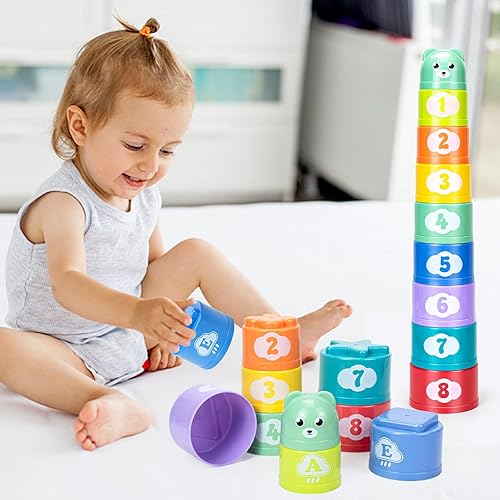 Miniatura 6 de Vasos apilables de juguetes para niños pequeños de 1 a 3 años, juguetes para bebés, tazas apilables y bloques blandos, juguetes de dentición para