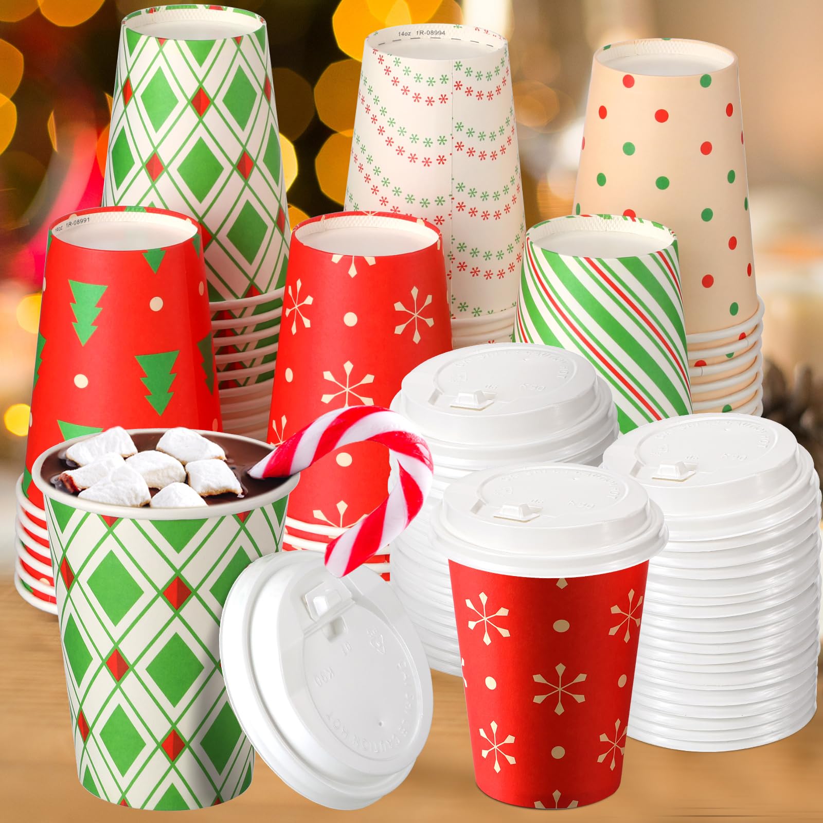 Amazon.com: Funtery 72 Set 12 oz Christmas Paper Coffee Cups with Lids ...
