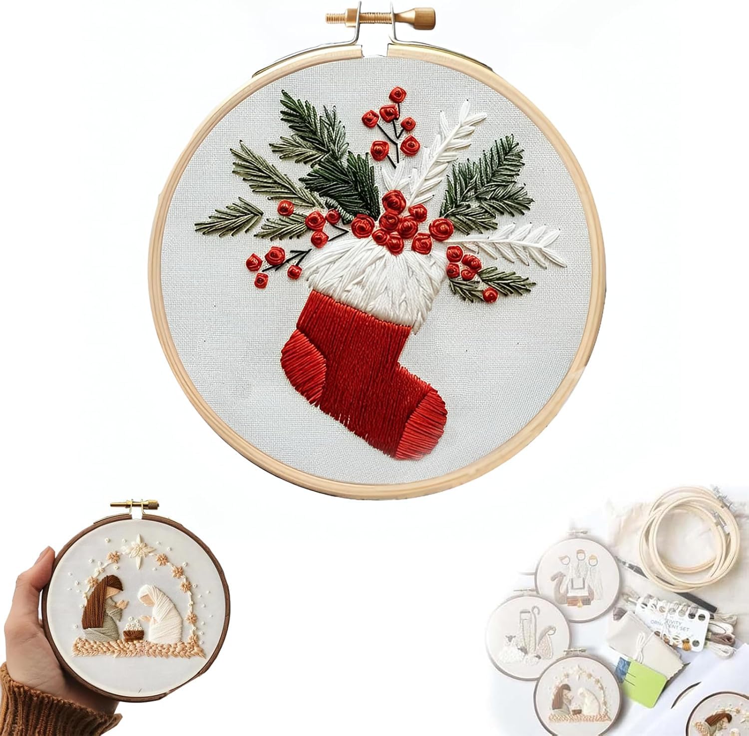 Weihnachten Stickerei Starter Kit, Anfänger Stickerei Set, Stickset Erwachsene Weihnachten, Embroidery Kit Christmas für Erwachsene Anfänger, Kreuzstich Set Weihnachtens für Heimdekoration (B)