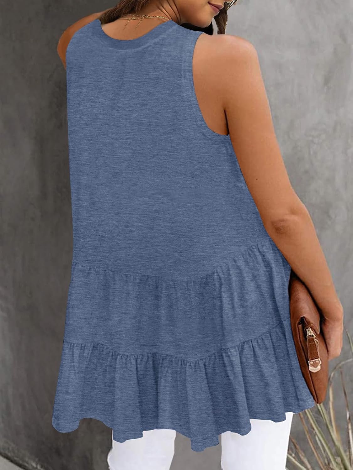 HAEOF Women's Summer Sleeveless Peplum Babydoll Tops Casual Crew Neck Flowy Loose Fit Tunic Tank Shirts - Image 4