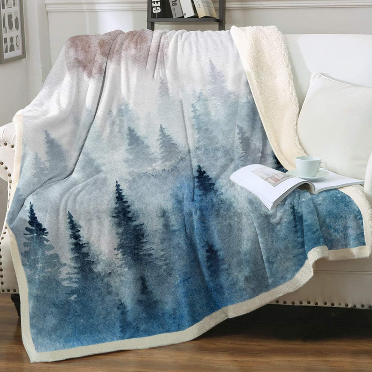 Sleepwish Foggy Forest Blanket Throw Rising Moon Sherpa