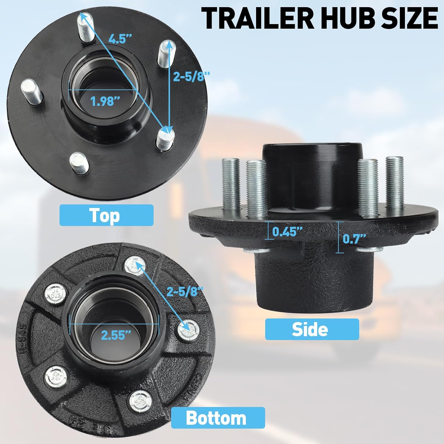 2 Set Trailer Idler Hub Kits for 3500 lbs Trailer 1-1/16" to 1-3/8" Axle, 5 Lug Trailer Hub with L44649 L68149 Bearing Kit