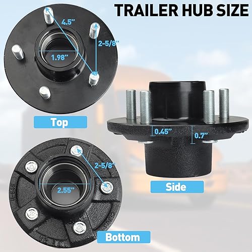 Miniatura 4 de Kits de buje loco de remolque para remolque de 3500 libras de eje de 1-116 a 1-38 pulgadas, cubo de remolque de 5 lengüetas con kit de rodamientos