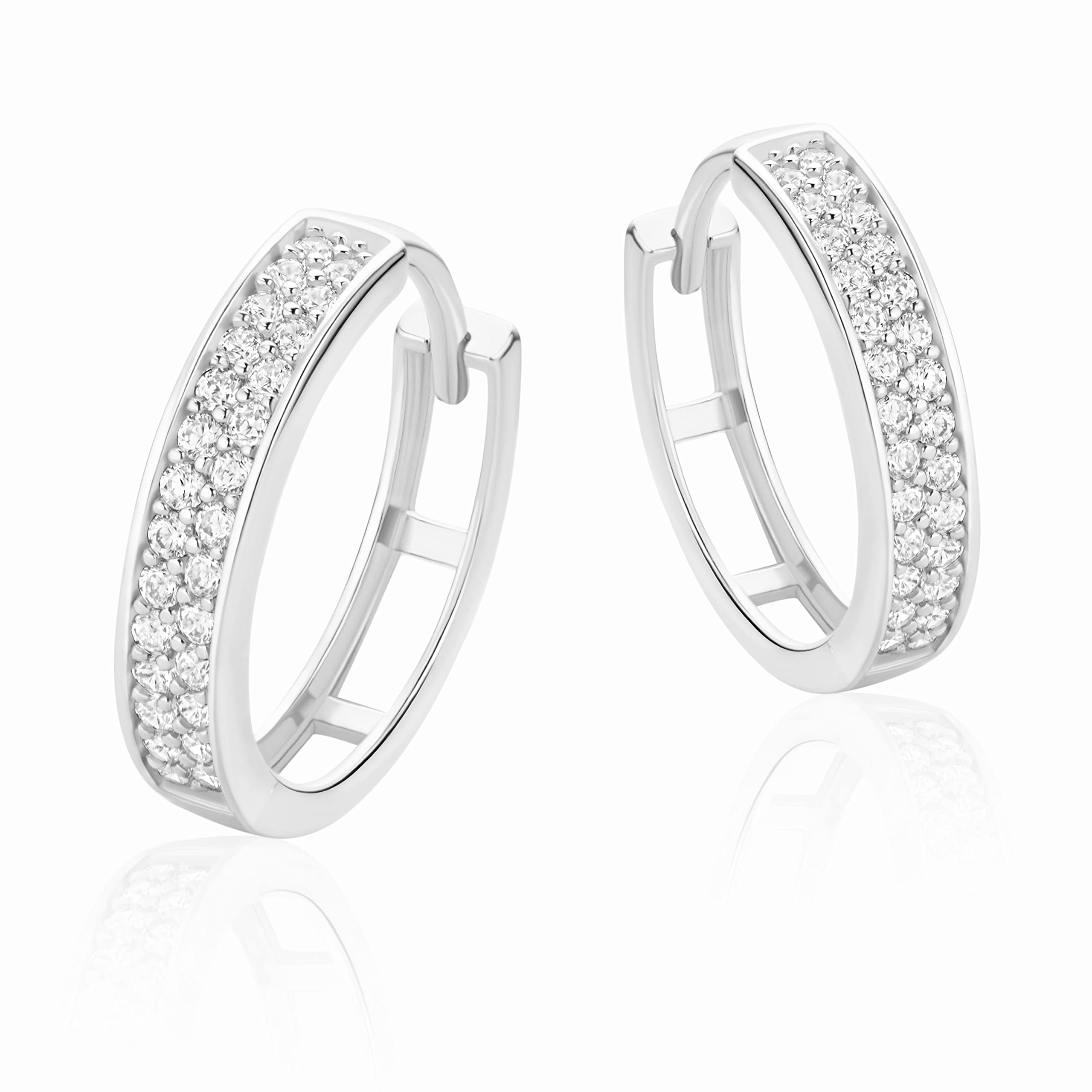 PRINS JEWELS 9 Karat 375 Hochglanz Weißgold Ohrringe Creolen | mit Zirkonia Steinen - HLK-29-1-375WG
