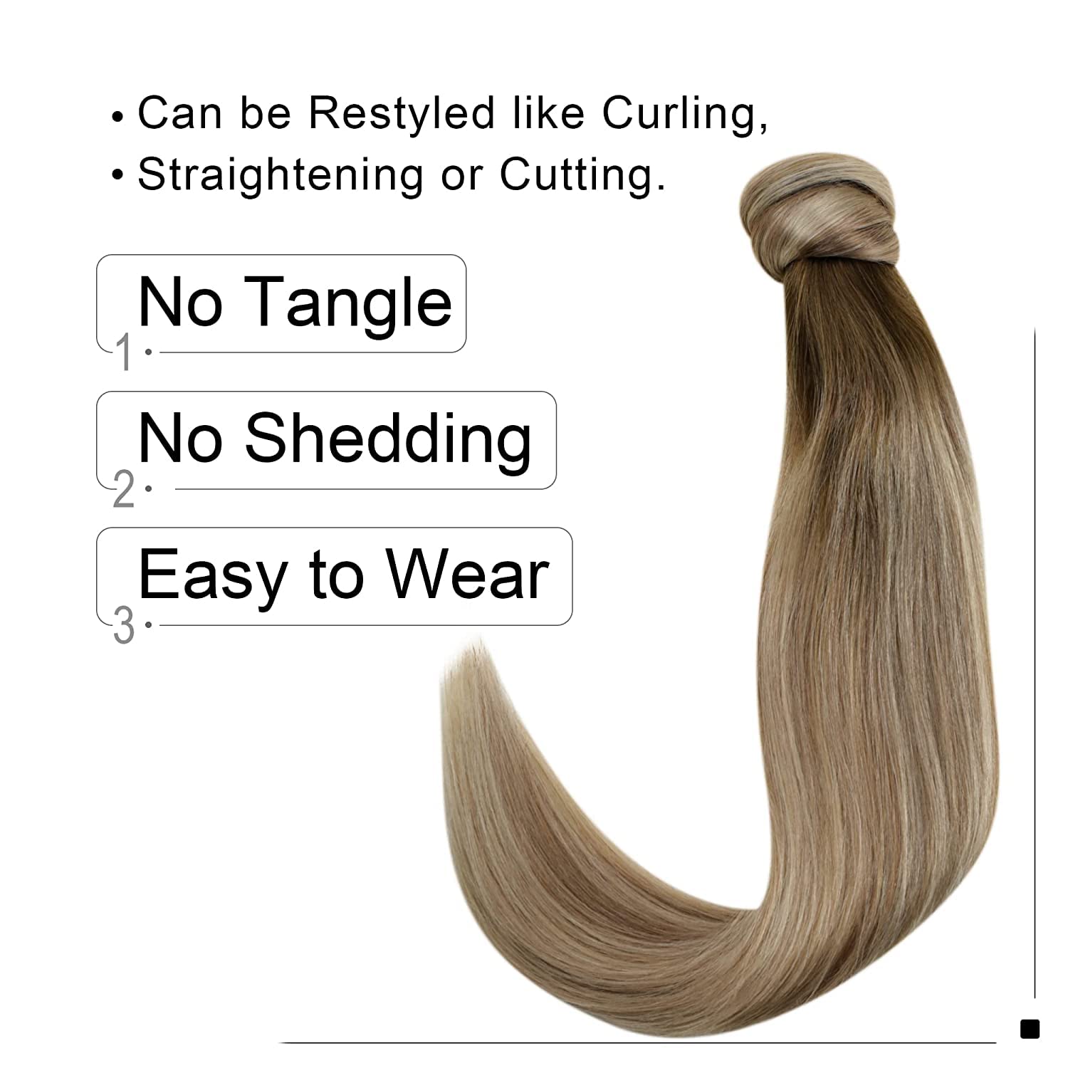 Easyouth Extensiones Cola Pelo Natural Balayage Castaño a Rubio Ponytail Hair Extensiones Pelo Remy Extensiones Cabello Humano Coleta 50cm 80g