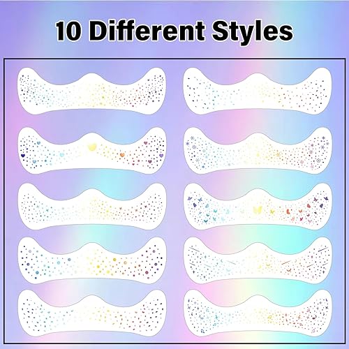8 Pcs Halloween Glitter Tattoos, Halloween Glitter Freckles Face Tattoos Stickers, Waterproof halloween Rave Accessories Face Paint Makeup Kit for Women, Kids, Party Supplies(Holographic)