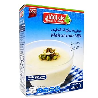 Holw El Sham Mehalabia With Milk Halal Egyptian Mehalabya Powder Natural Dessert Snack No Gmo Vegan Egypt Arab Kosher Without Preservative 1 Pack = 2.82 oz / 80 gm