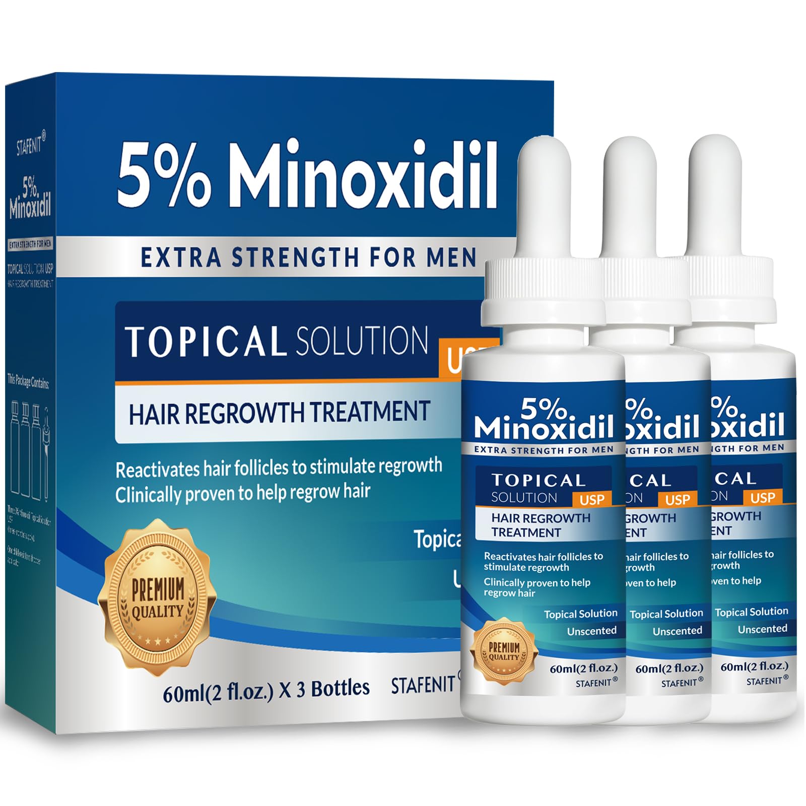 5% Minoxidil Hair Growth for Men and Women: Extra Strength Beard Regrowth Treatment Serum with Minoxidil and Biotin for Thinning Hair Loss to Grow Thicker Fuller 180ml