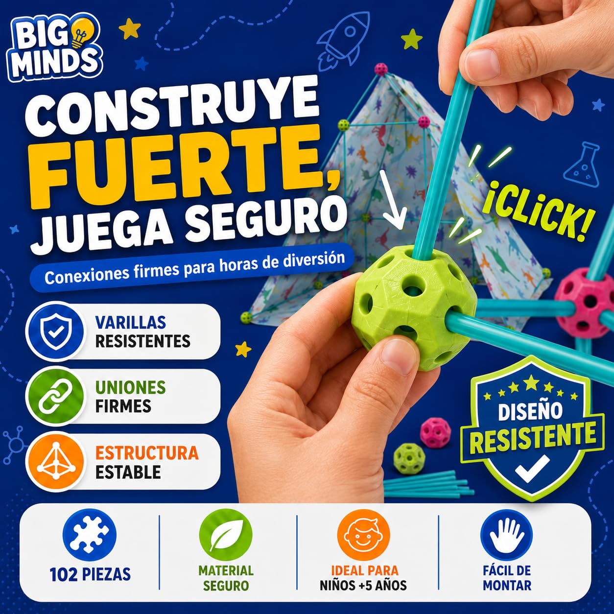 Kit Construcción Fuertes - Construye Tu Cabaña XL | Kit Construccion Niños 102 Piezas | Regalo Niño 5 Años | Construccion Fuertes para Niños 5 Años O Más | Casita Infantil Exterior