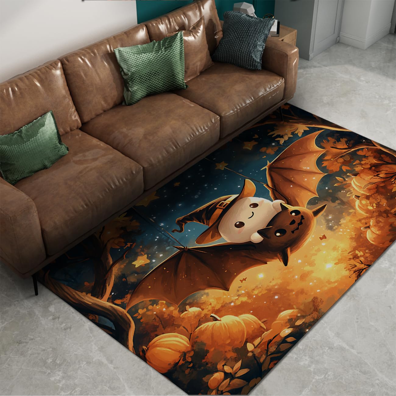Tapis de salon Halloween lavable pour éviter les glissades