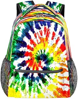 Mochilas escolares psicodélicas tie dye para meninas, estudantes, resistente à água, arco-íris tie dye, mochila escolar de viagem para mulheres/homens, mochilas universitárias, Multi, Medium