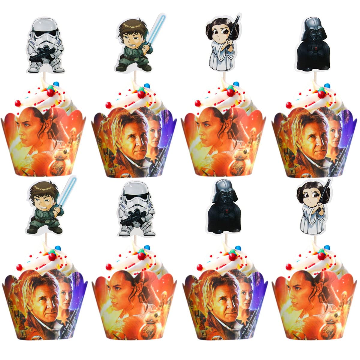 Photo 1 of 12pc Cupcake Topper Wrapper For Starwar,Kids' Party Cake Decorate Supplies