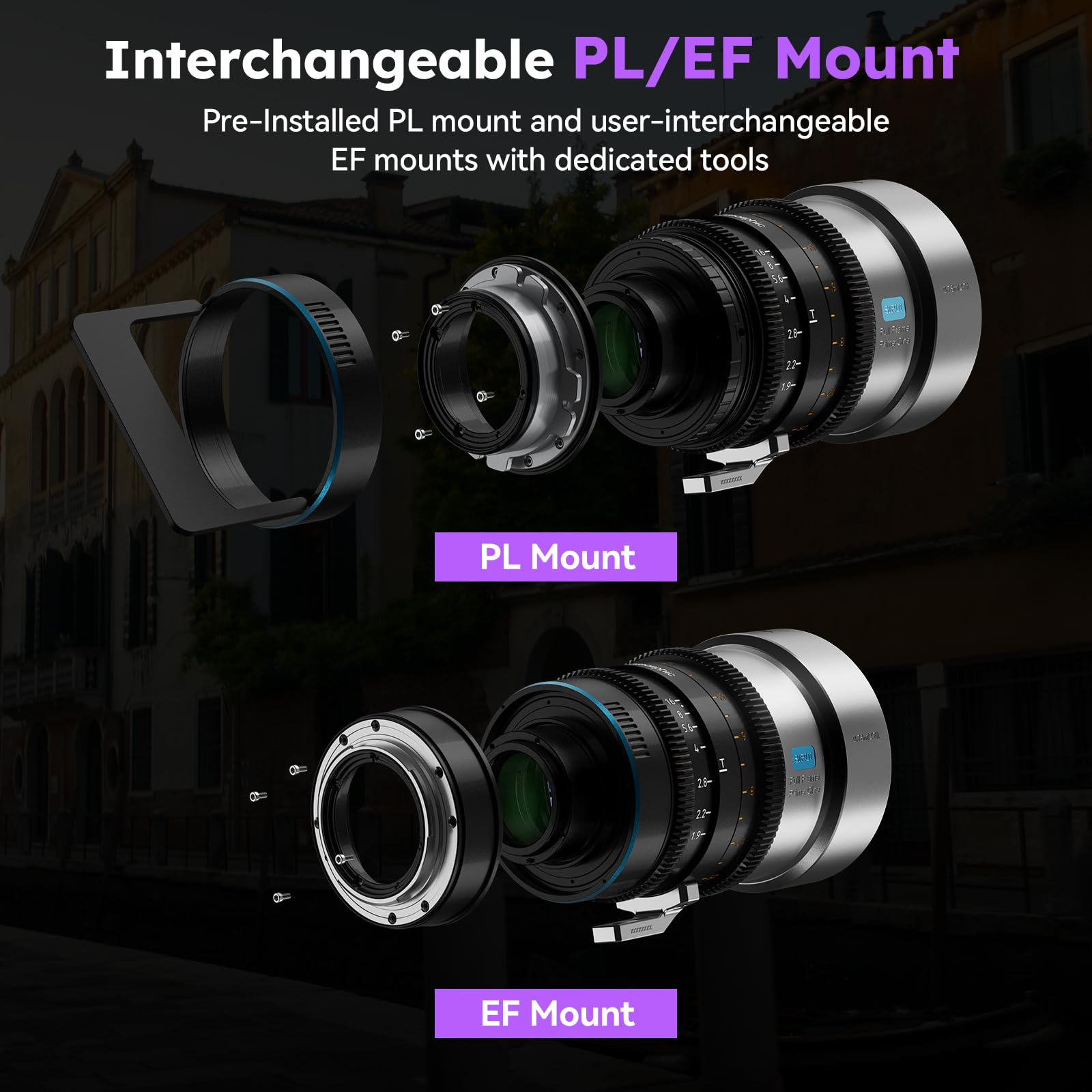 SIRUI IronStar 45mm T1.9 1.5X Objectif Anamorphique Cinéma Plein Format Manuel Monture PL Native et EF Interchangeable