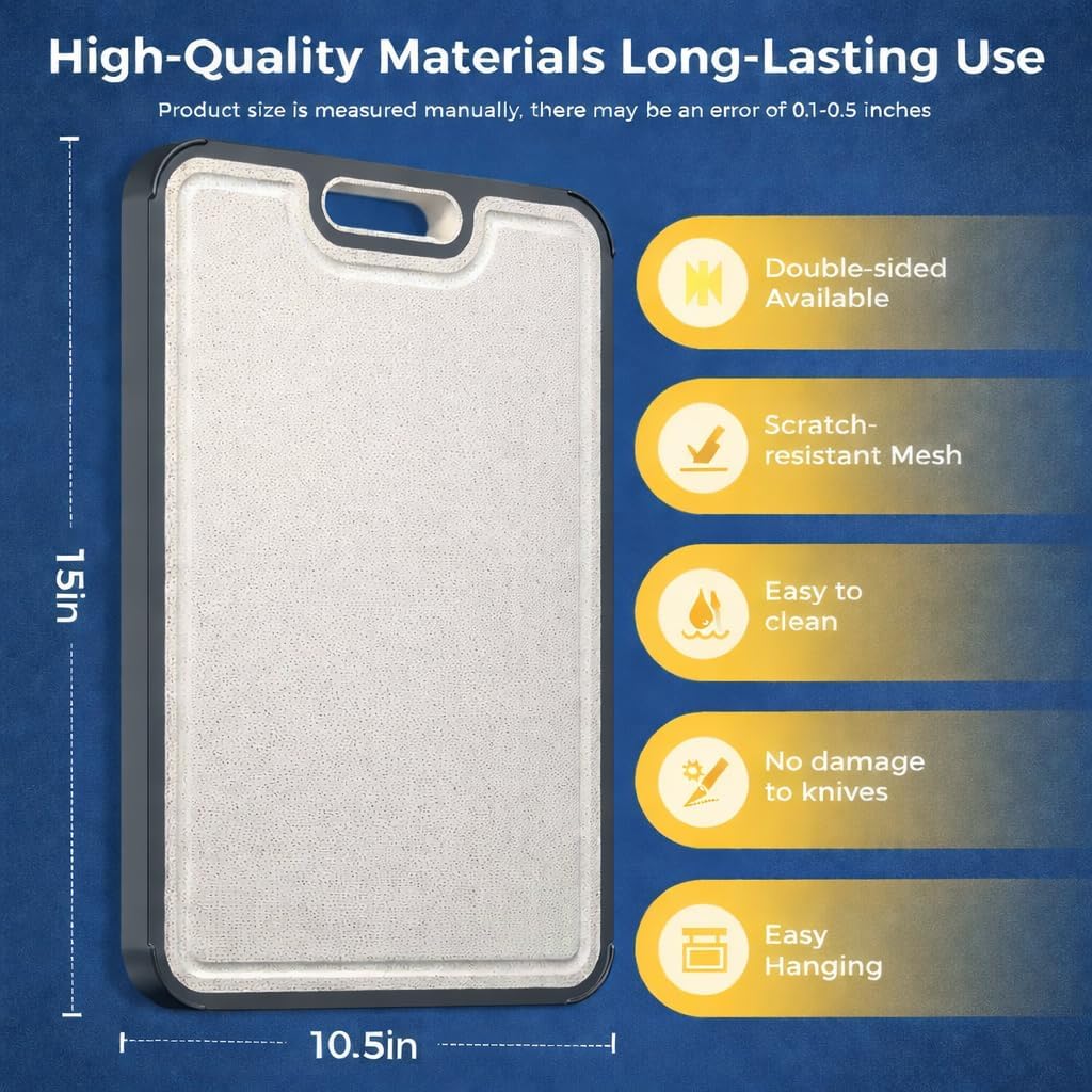 Titanium Cutting Board for Kitchen, Double Sided Chopping Board, 100% Pure Titanium/PP, Odor Resistant Knife Safe Board for Meat Vegetables Fruits, Easy to Clean