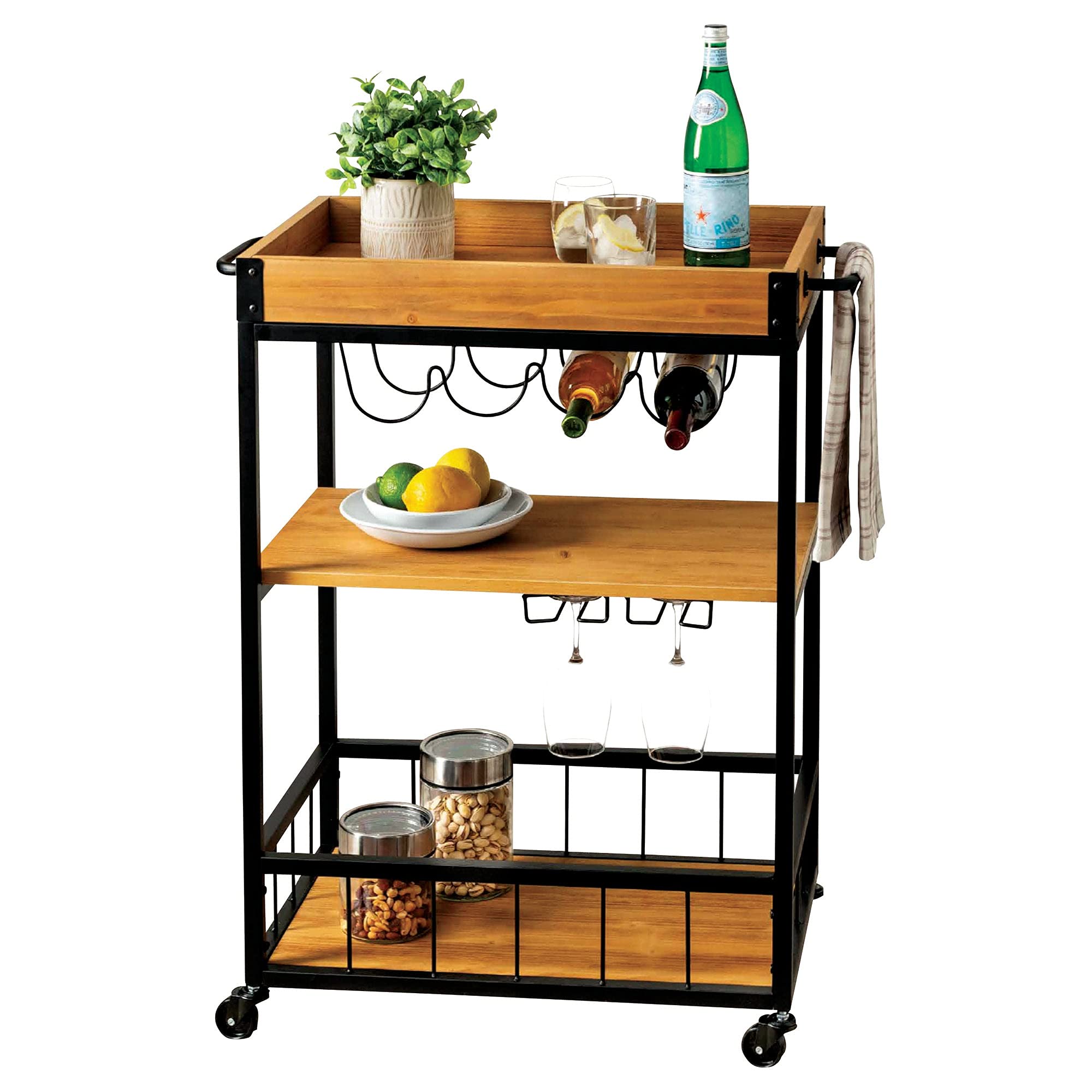 Buy YATAI 3 Tier Wooden Kitchen Serving Carts Rolling Bar Cart With