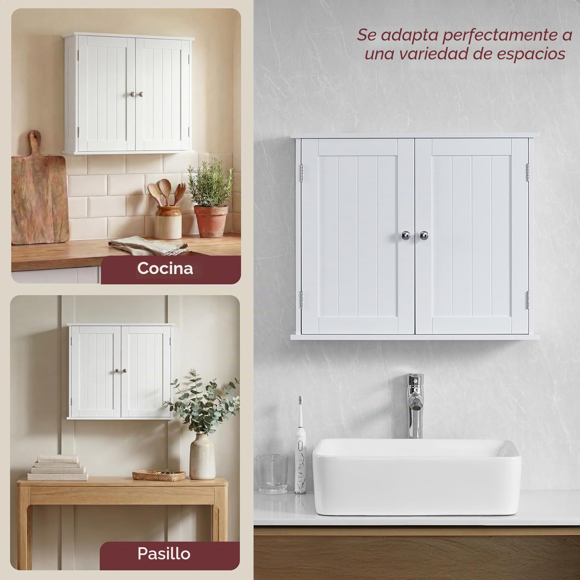 Mueble de baño Doble para Pared Bath Vida, de Madera, de Color Blanco