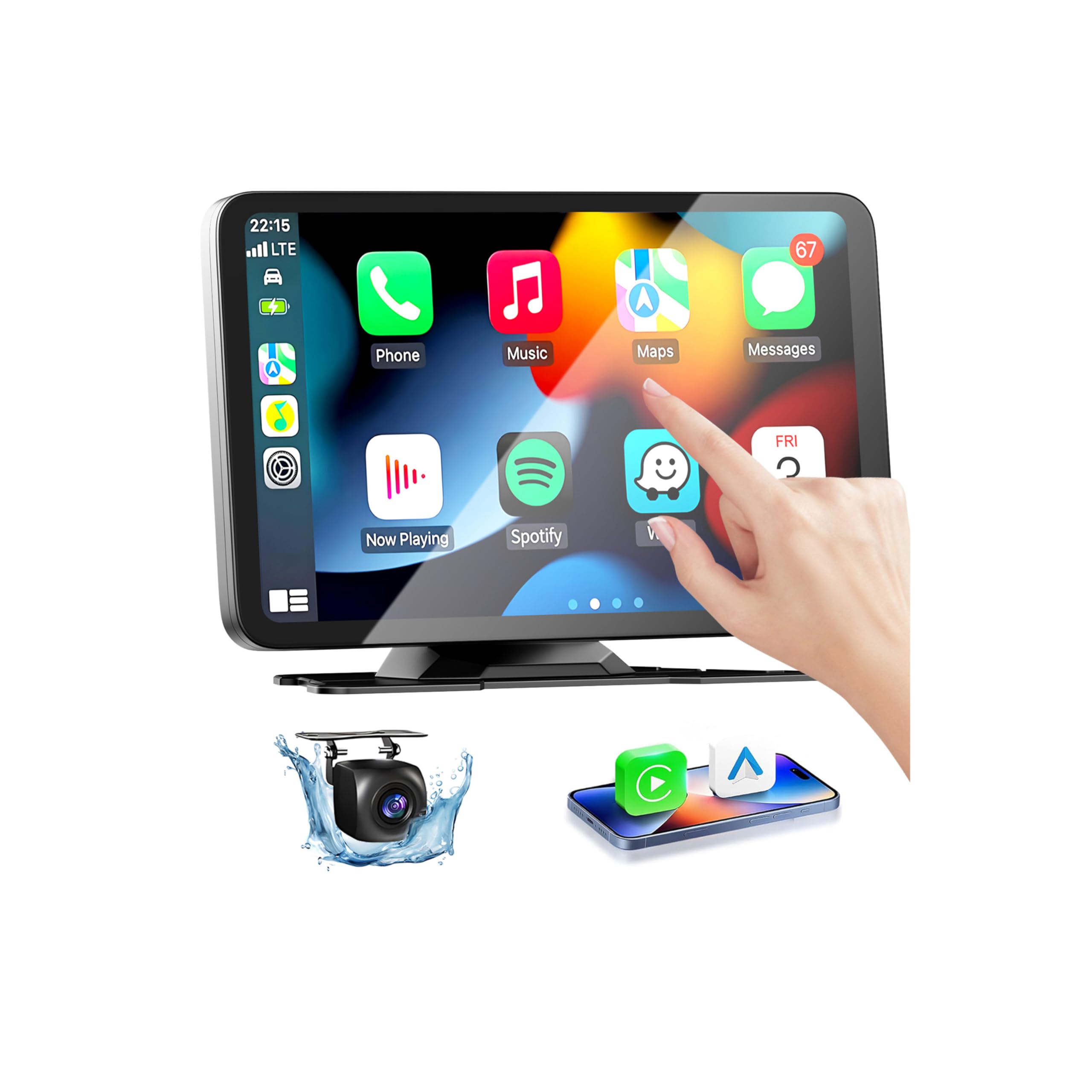 Carplay Android Auto Display 7 pollici Touch Screen Car Play Schermo con telecamera di retromarcia, autoradio Carplay con siri/Googlee Assistant, GPS Navigation, Bluetooth, Mirror Link