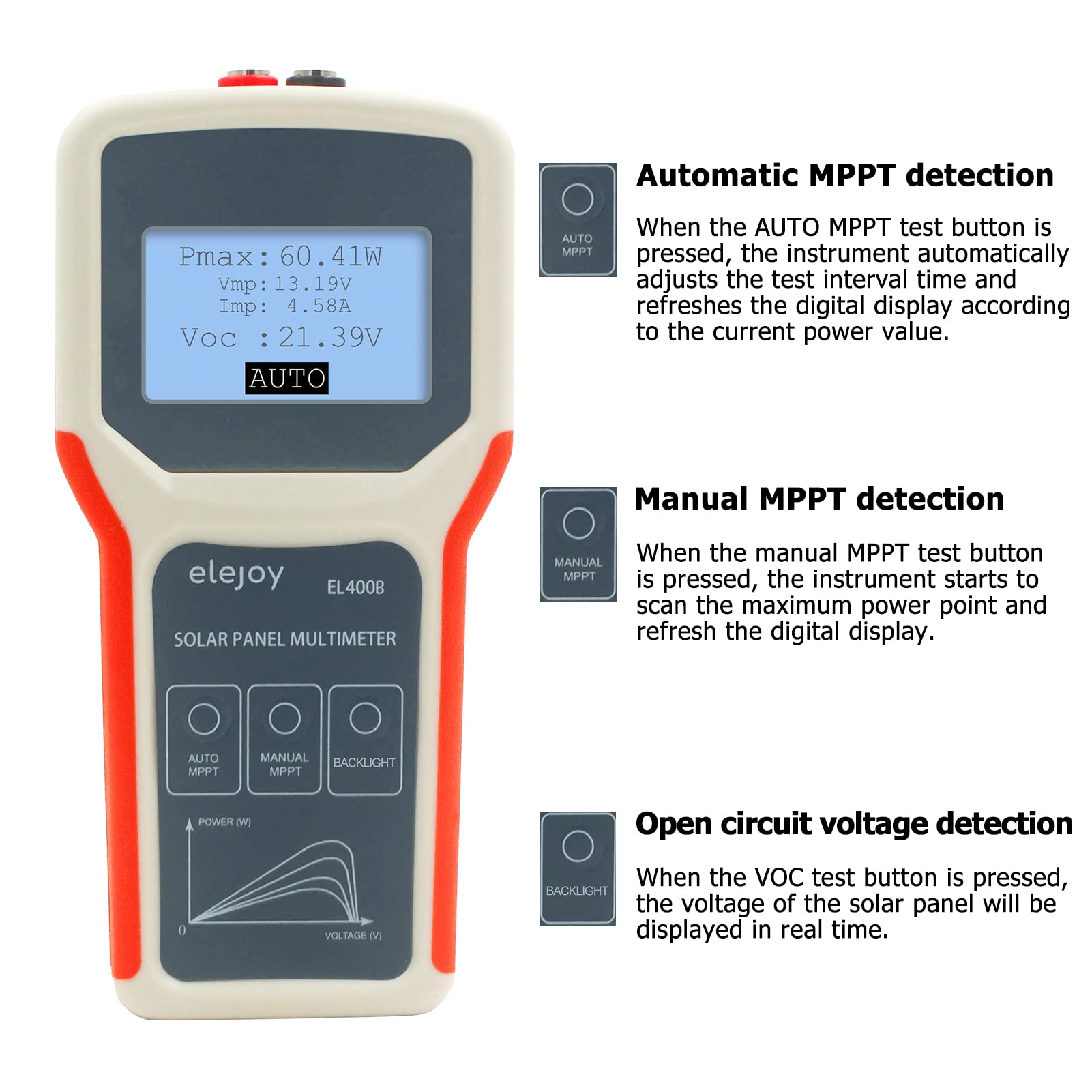 Photovoltaik Panel Multimeter, Solarpanel Mppt Tester Strom Leerlaufspannungsmesser Für Photovoltaik Panel Keine Zusätzliche Stromversorgung Erforderlich Einfach Zu Bedienen(El400b)