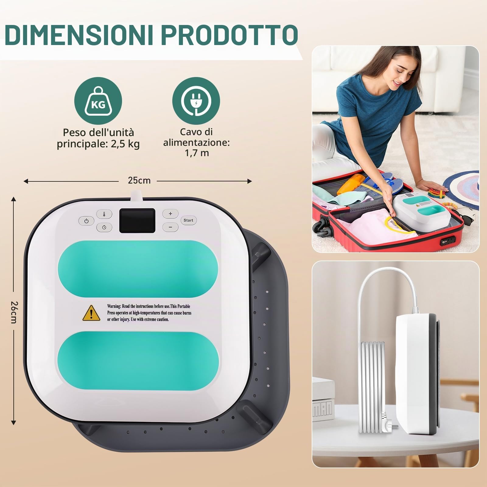 Pressa a Caldo,Stampante per Tessuti,25x26cm,per Magliette,Cappelli,Borse,Cotone,Poliestere, Zaini,Tappetini per il Mouse