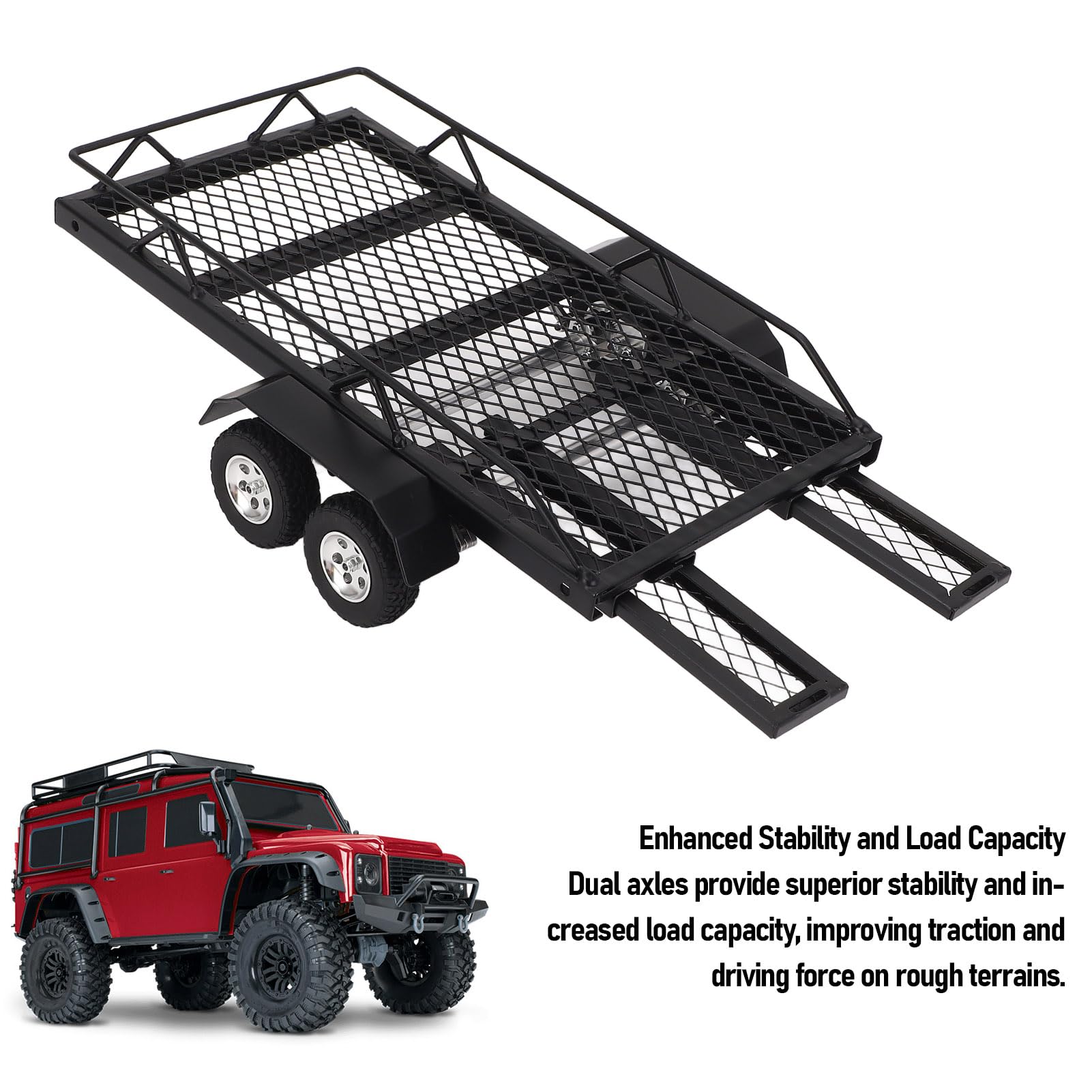 Jiawu RC Trailer Metal 1/24 Scale RC Trailer with RC Trailer Hook, Dual Axle Flatbed Trailer - Image 2