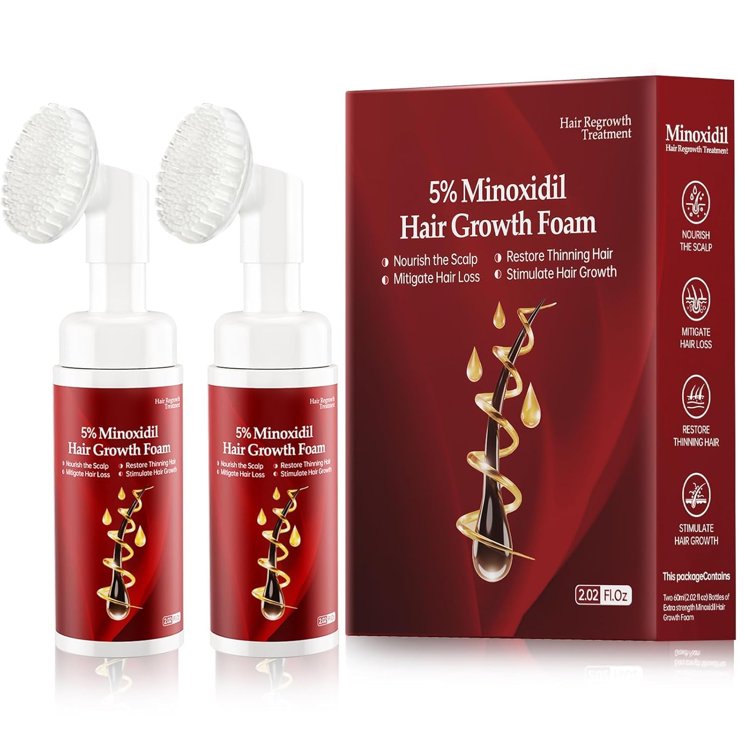 5% Minoxidil for Men and Women, Minoxidil Foam for Women Hair Growth, Topical Hair Loss Treatment, Promotes Hair Regrowth Fuller and Thicker, Unscented - 2 Pack