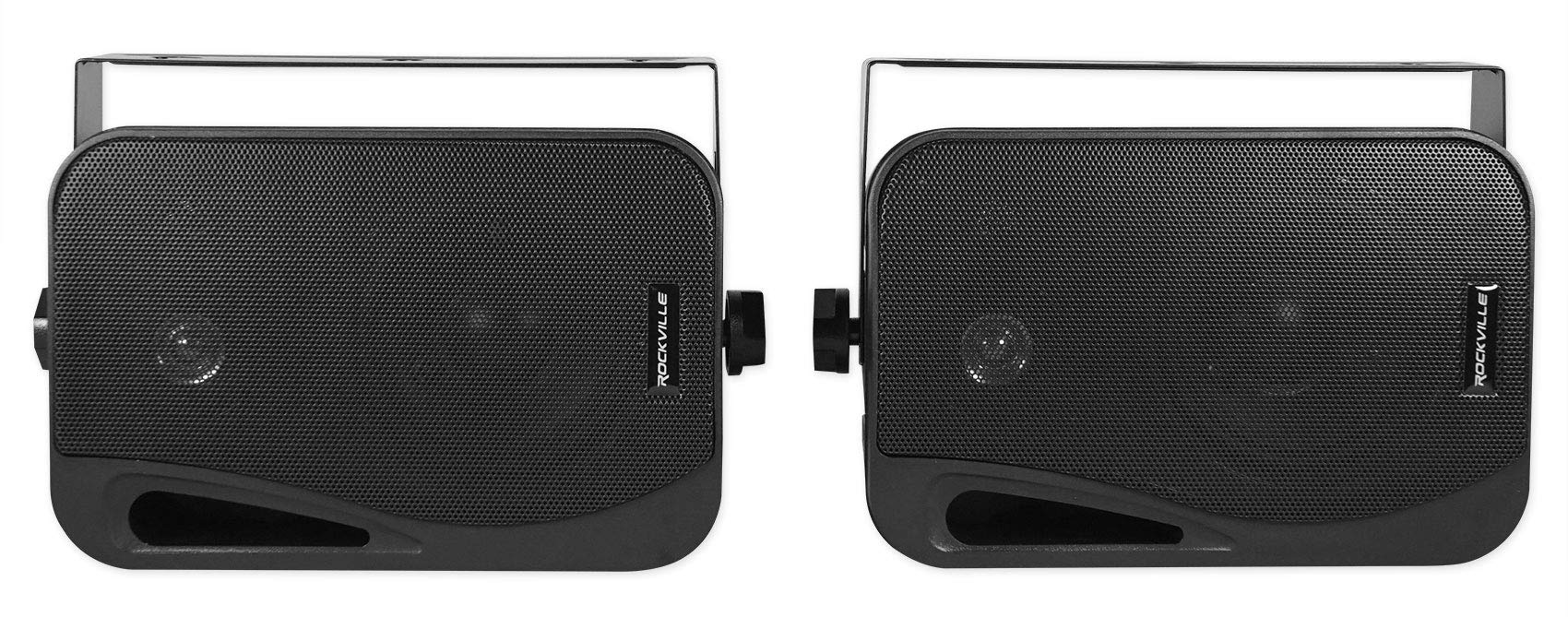 Rockville Pair HP4S-8 BK 4" Outdoor/Indoor 8-Ohm Wall Mount Speakers, 360W Peak, IPX44 Weather-Resistant, Swivel Brackets, Stainless Steel Grilles, for Home, Patio, and Commercial Use