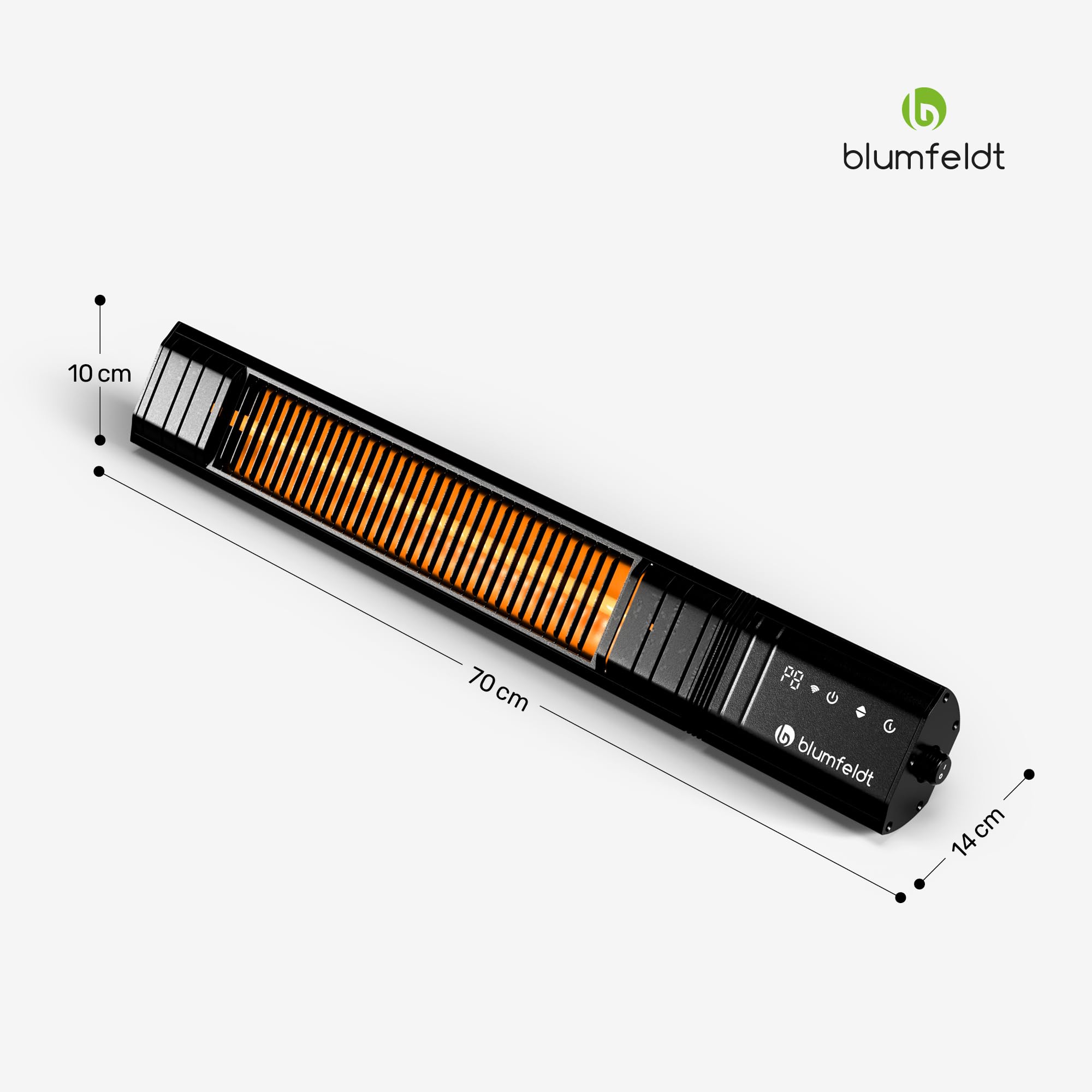 blumfeldt Infrarotheizung 2000 W – Wand & Deckenmontage, IP65 Wasserdicht, 9 Heizstufen, Smarte WLAN-Steuerung, Goldröhren, Kindersicherung, für Balkon, Terrasse & Garten