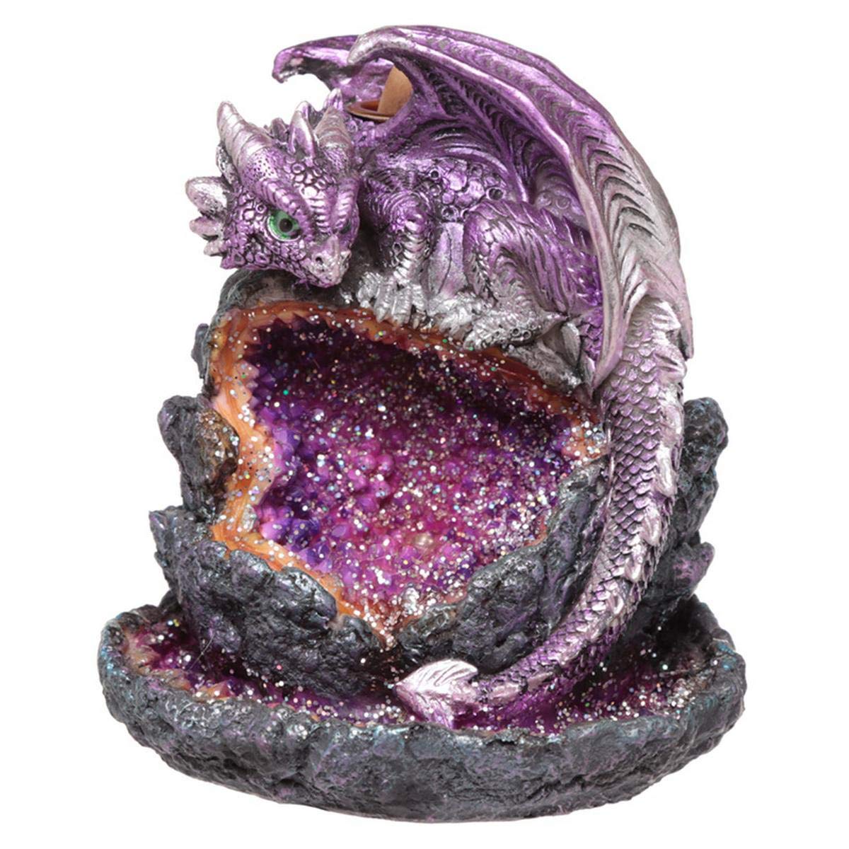 Crystal Cave Baby Dragon LED Backflow Incense Burner Glitter Geode Home Decor