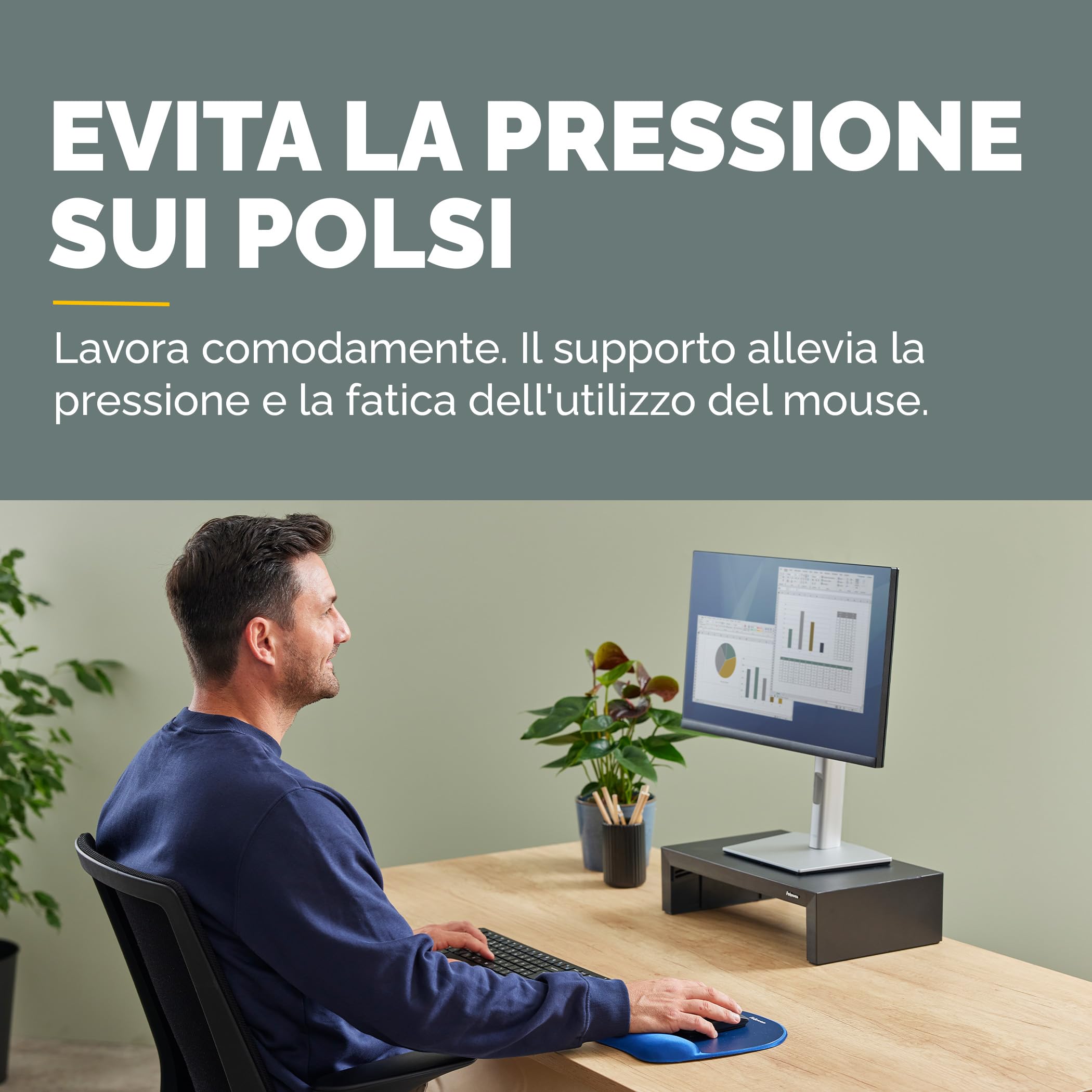 Fellowes Tappetino mouse Everyday con supporto per il polso ergonomico Blu