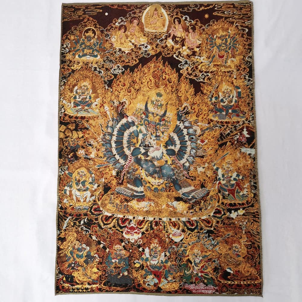 XIALON 35.4inch Tibetan Embroidered Cloth Silk Buddhism Buddha Yamantaka Tangka Thangka Mural