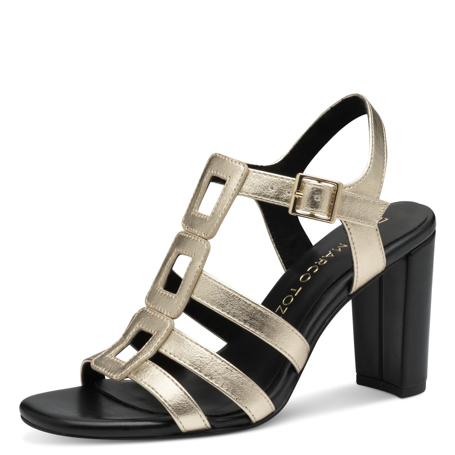MARCO TOZZI Women's Sandale mit Absatz 2-28319-44 Heeled, Black Gold, 6.5 UK