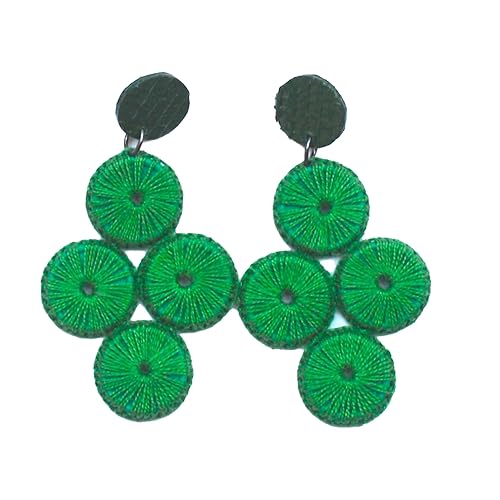 vireChic, Handmade eco-friendly sustainable natural fiber and crochet Upcycled Magic drop earrings (green)
