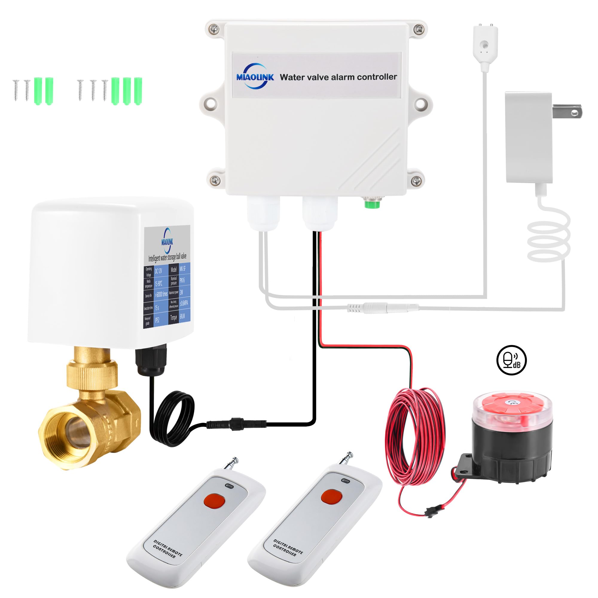 Auto-Sensing Ball Valve Control Kit, Ball Valve Auto-Close and 1 Detection Sensor, Alarm, 3/4 in. NPT, with Remote Control, Remote Distance 100 Meters