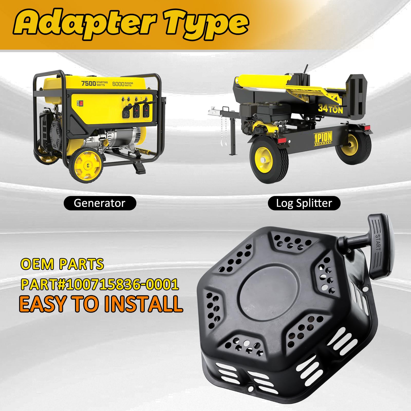 WOTIAN Arranque de retroceso para generador Champion Predator Rato Briggs & Stratton 338cc 389cc 420cc 440cc 460cc 500cc negro 3 agujeros con cuerda de 160cm