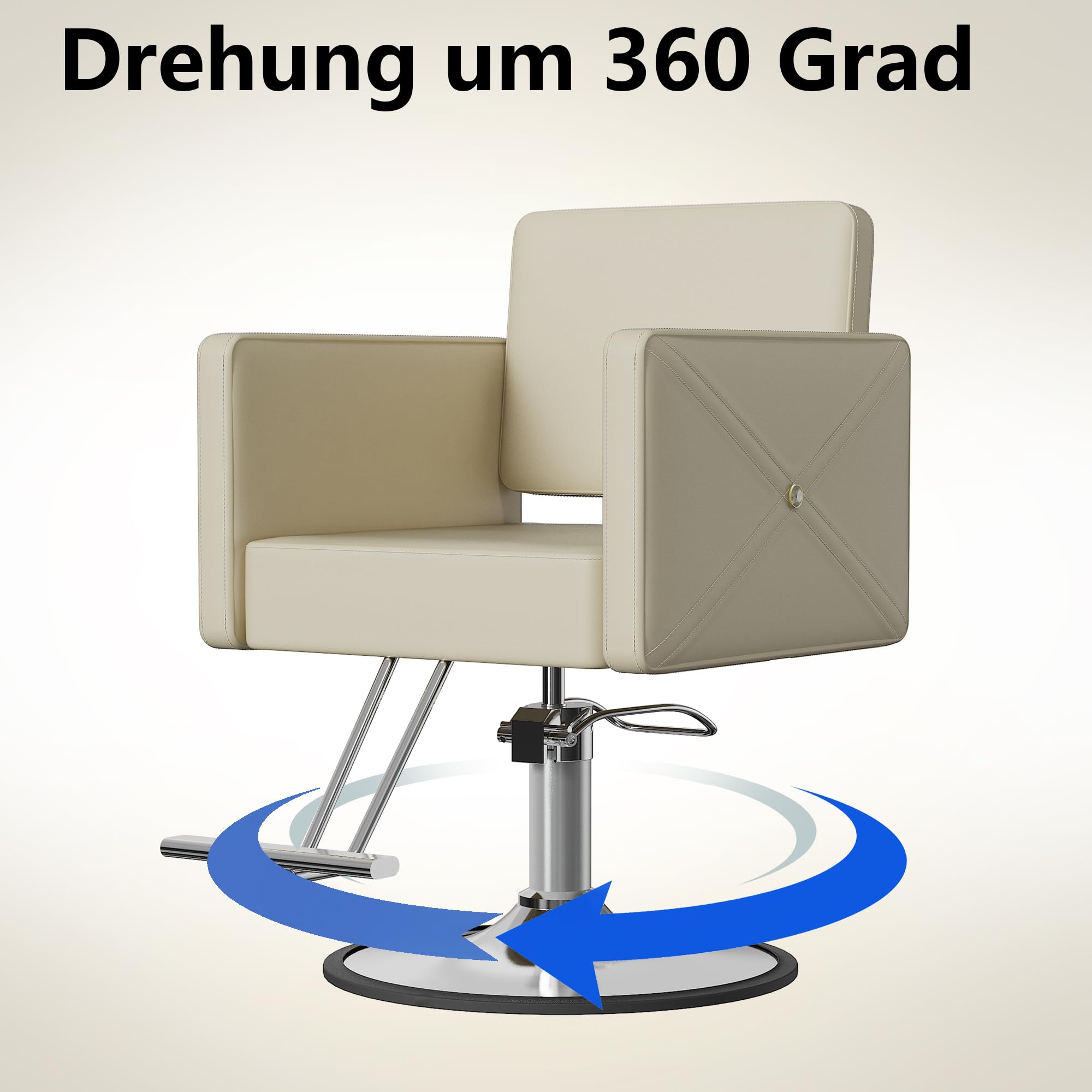 Quadratischer Friseurstuhl 360 Grad drehbar Beige