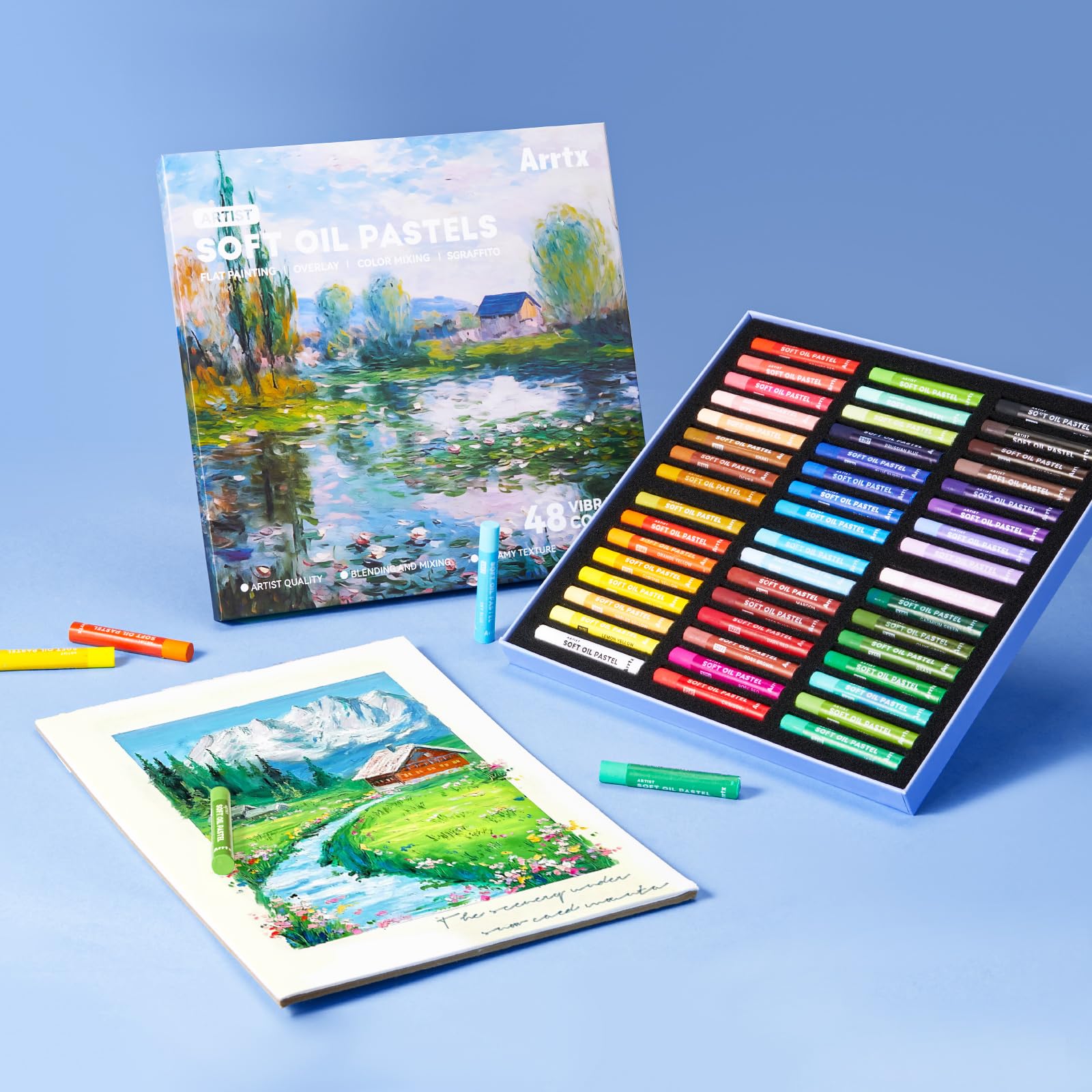 Arrtx Ölpastellkreiden,48 Farben Set,Ungiftige weiche Ölpastellkreiden für Malerei, Zeichnen, Mischen, Kunstzubehör für Künstler, Anfänger, Studenten