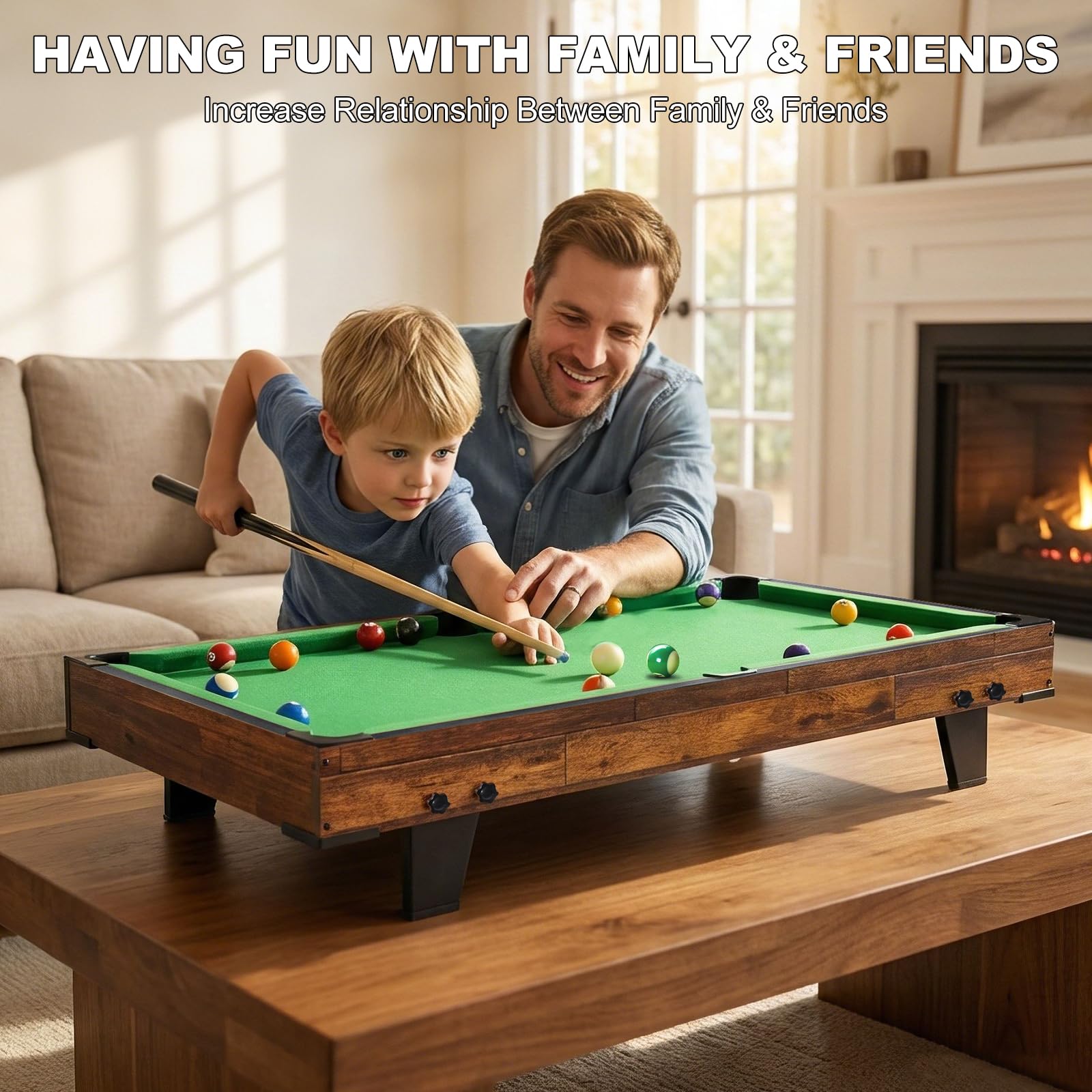 Mini Table de Billard, 4 FT Table de Billard Amusante, Tapis Feutrine Verte, Tous Accessoires Inclus, Table de Billard, Piscine Bureau pour Enfants Adultes