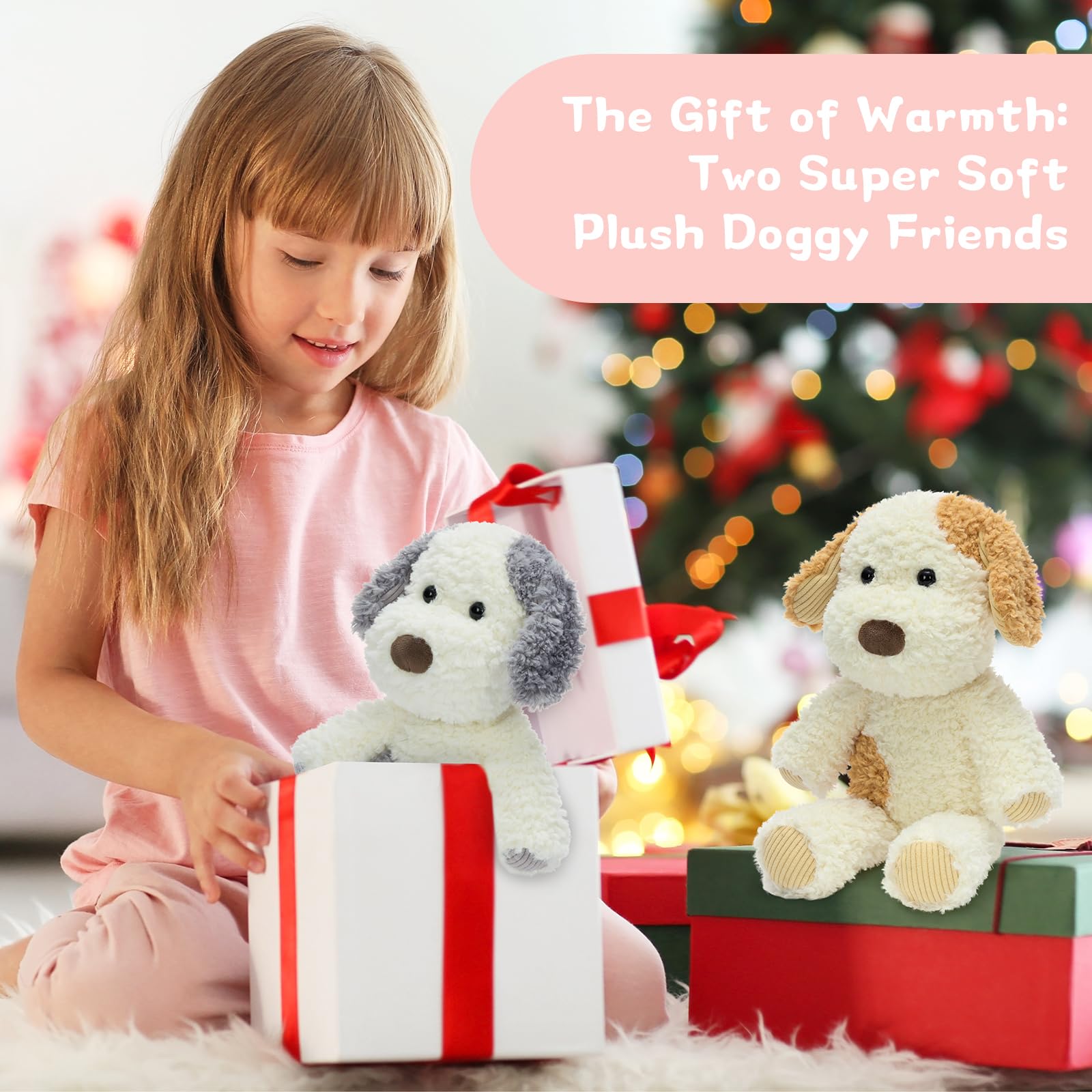 MorisMos Set di 2 orsacchiotti per cani, 30 cm, realistico, in peluche, per bambini, ragazzi e ragazze, decorazione per compleanno (marrone chiaro, macchie grigie)