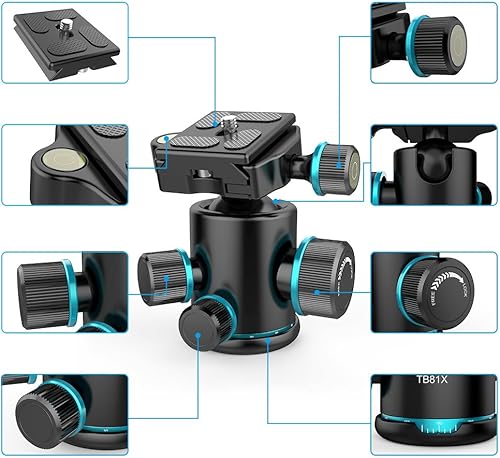 Miniatura 3 de Cabezal de trípode Andoer, cabezal de bola de trípode giratorio 360 grados con placa de liberación rápida, carga máxima 17.6lbs 17.64 libras para