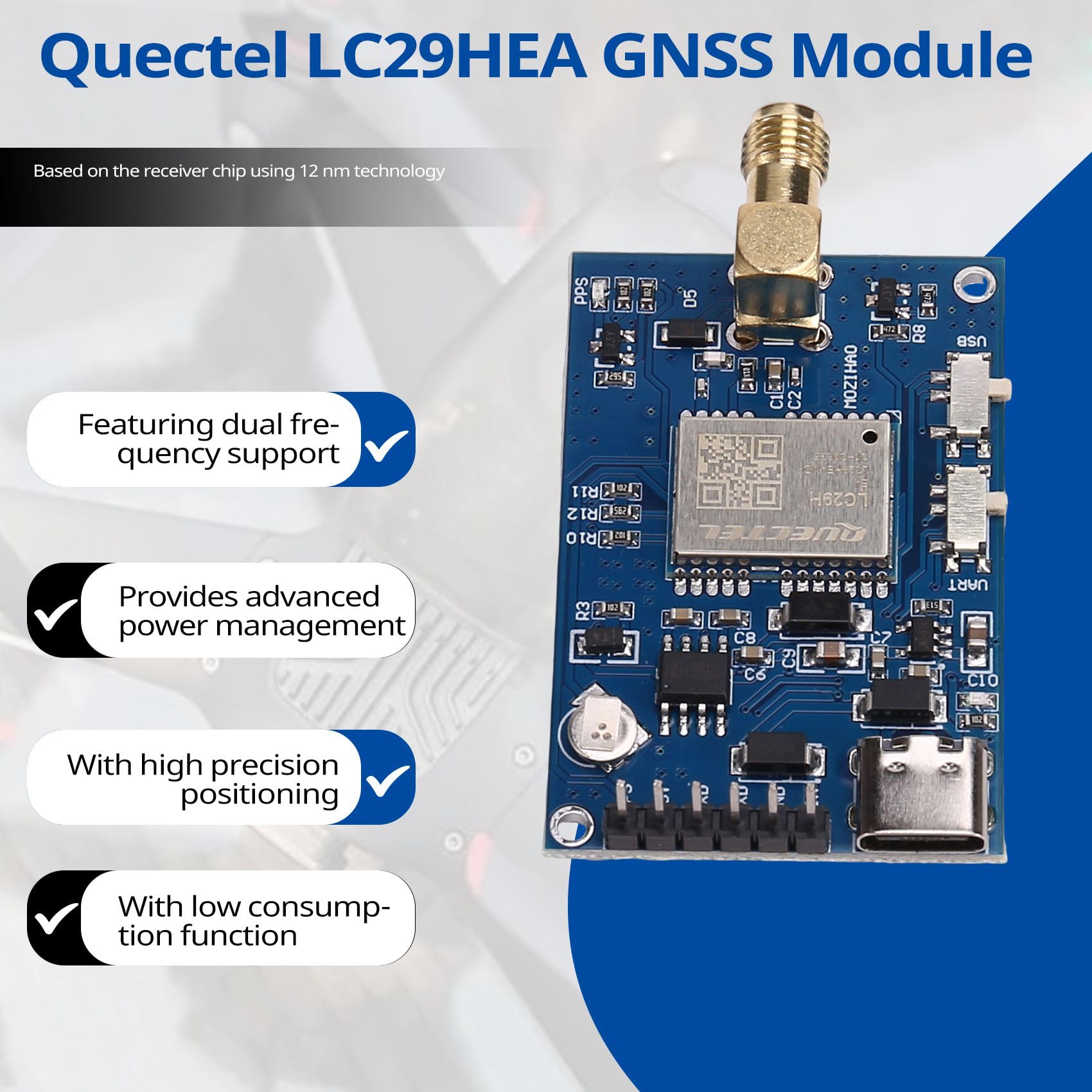 Quectel LC29HEA Módulo RTK de Centimétrico de Alta Precisión 10 HZ Drone Control de Vuelo Estación Móvil Diferencial GNSS