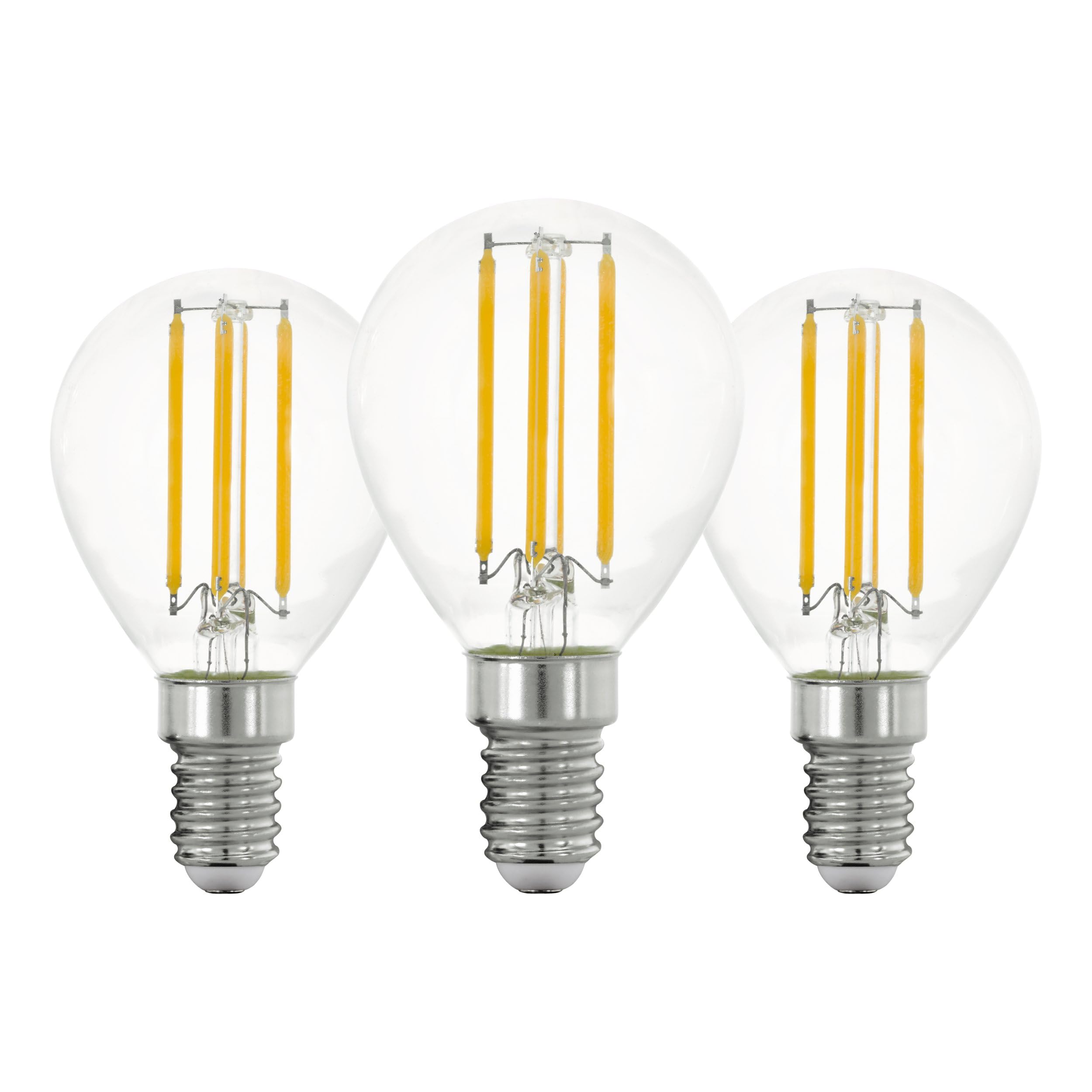 Eglo Set of 3 E14 Filament LED Lamps, Edison Light Bulb Transparent, 7 watt (Equivalent to 60 watt), 806 Lumen, Warm White Lightbulb, 2700 K, P45 Bulb, Ø 4.5 cm