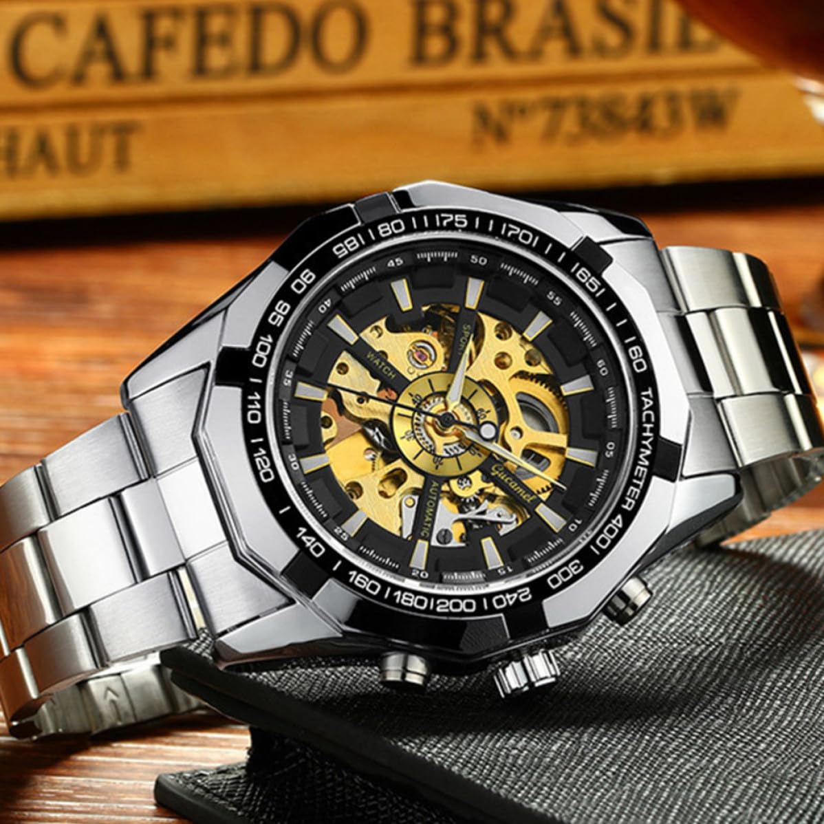 Genérico Reloj Mecánico Automático Luminoso para Hombre, Esqueleto | Aleación de Zinc, Gran Aguja y Resistencia al Agua, Estilo Negocio, para Asistir Ocasión