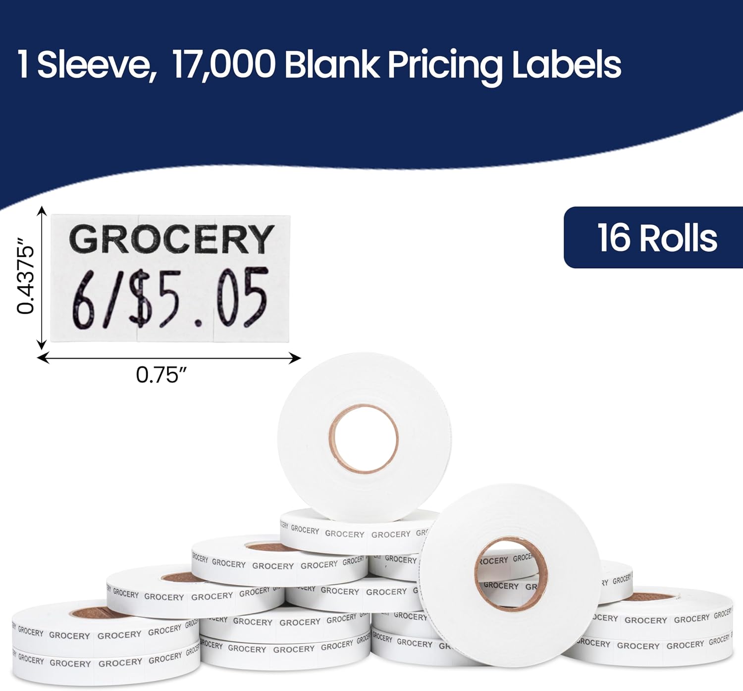 Perco Grocery Labels to fit Monarch 1110 Price Gun - 16 Rolls, 17,000 Labels with Ink Roll Included