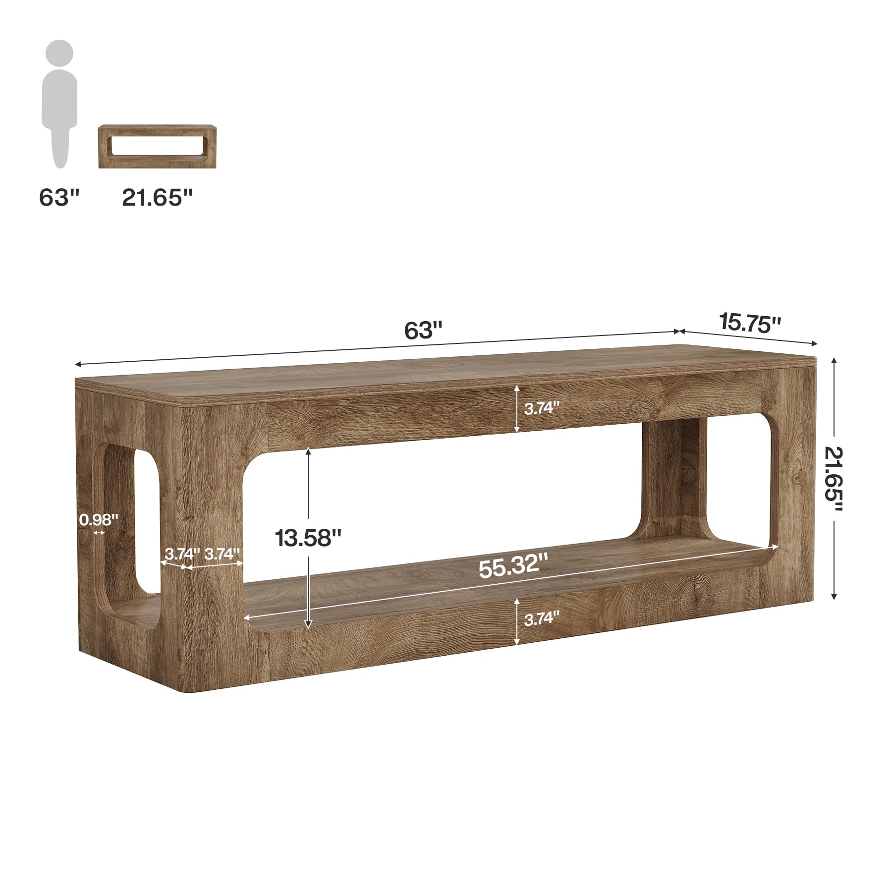Tribesigns TV-Schrank für 55–75 Zoll Fernseher, 160 cm TV-Board mit 2 offenen Ablagen, Massivholzoptik, Landhausstil Entertainment Center, Fernsehschrank für Wohnzimmer, Schlafzimmer, Braun
