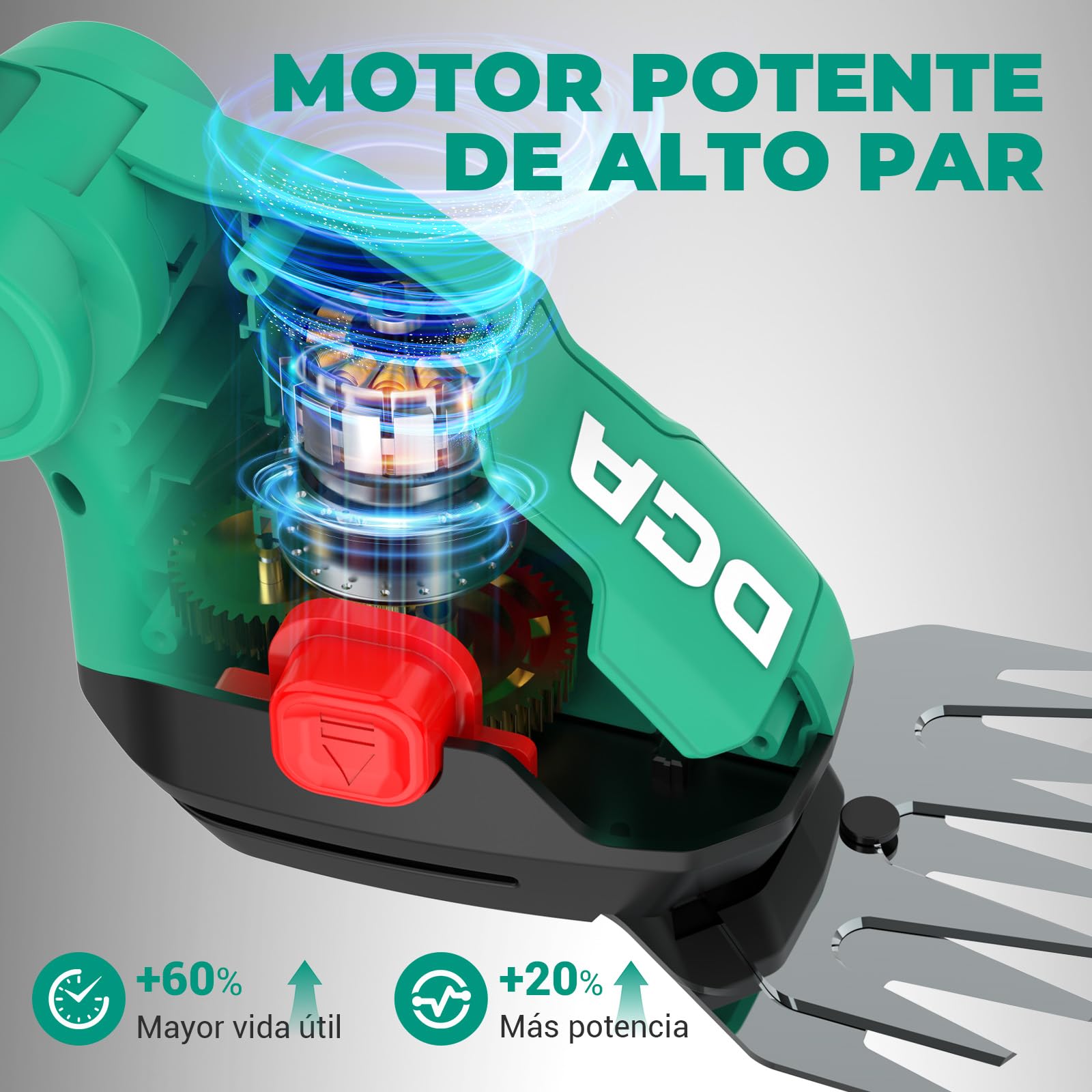 DCA Tijera Cortacésped Inalámbrica 20V Cortasetos y Cortabordes 2en1,2.0Ah