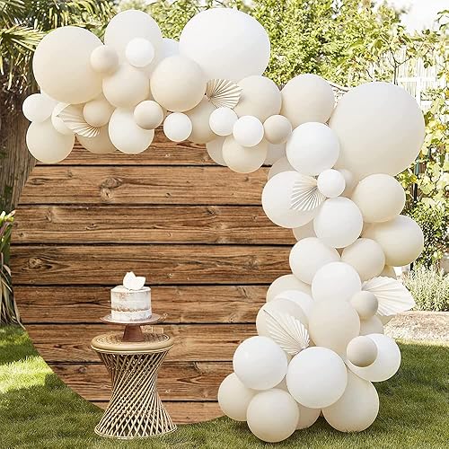 Miniatura 4 de OERJU Cubierta de fondo redonda de madera rústica de 6.5 x 6.5 pies, tablero de madera retro, fondo de fotografía, baby shower, boda, novia,