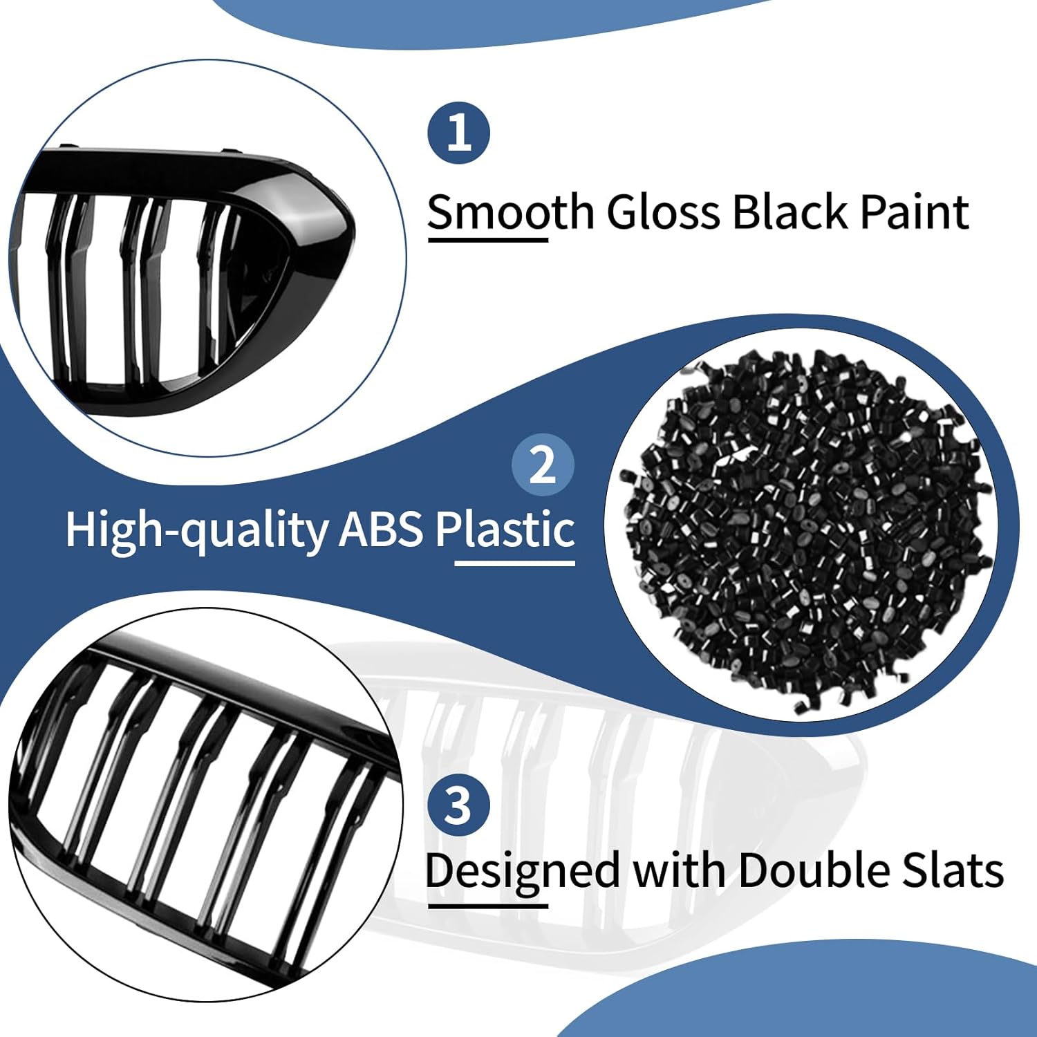 G30 Grille, Black Front Kidney Grille Grill Compatible with BMW 2017-2020 5 Series G30 M5 530e 530i 540i 550i, Gloss Black Double Slats
