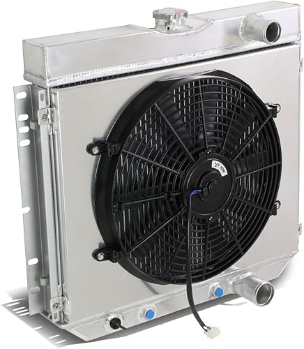 DNA Motoring RA+FS-SBC64-3 - Radiador de aluminio de 3 filas con cubierta de ventilador compatible con 63-68 FairlaneGalaxie 500 Country