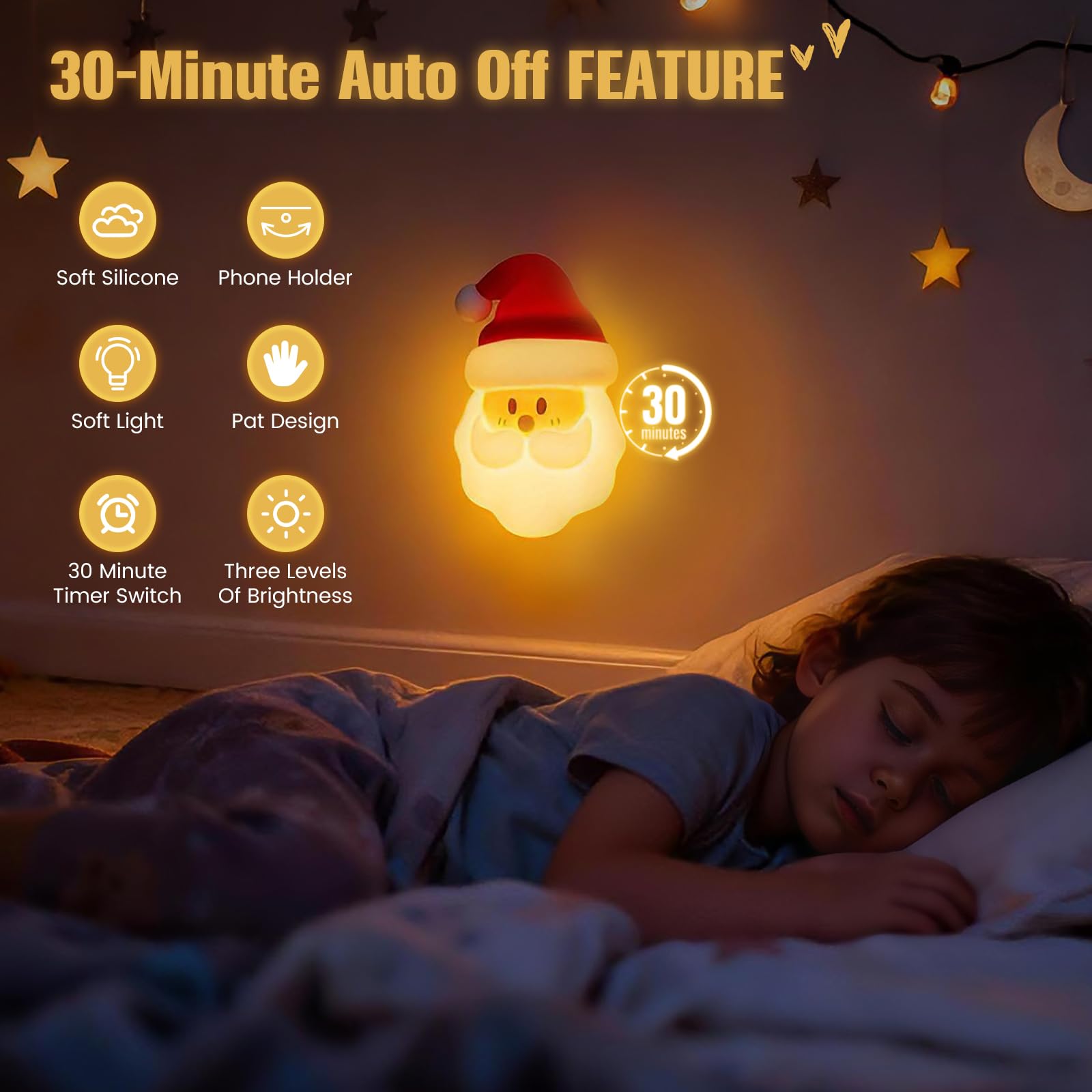 Linda luz nocturna de Papá Noel, lámpara de noche de silicona para guardería, regulable, recargable, regalo de Navidad divertido para niños, lámpara activada por tacto, decoración de Navidad